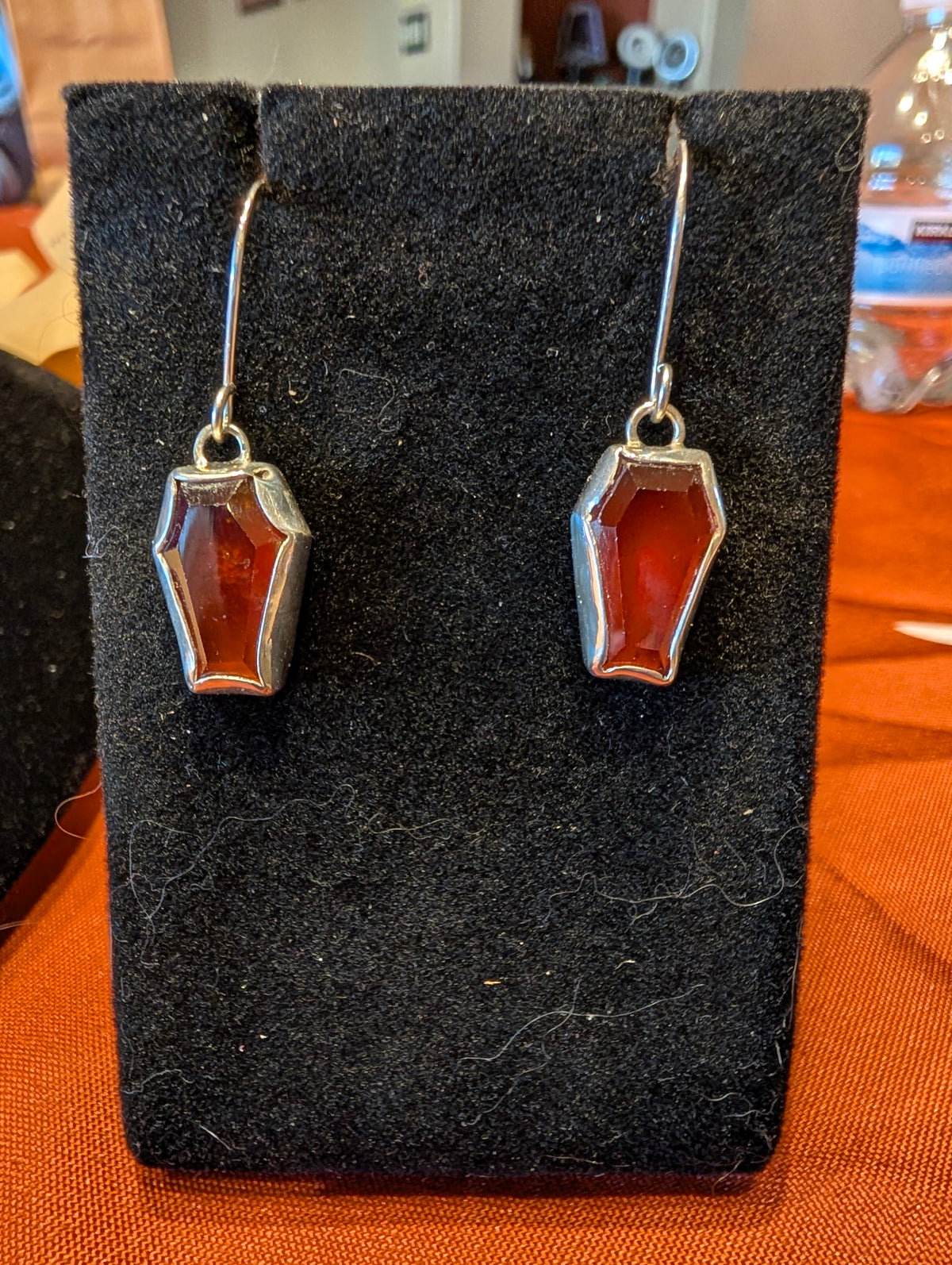 Hessonite Garnet Silver Coffin Earrings