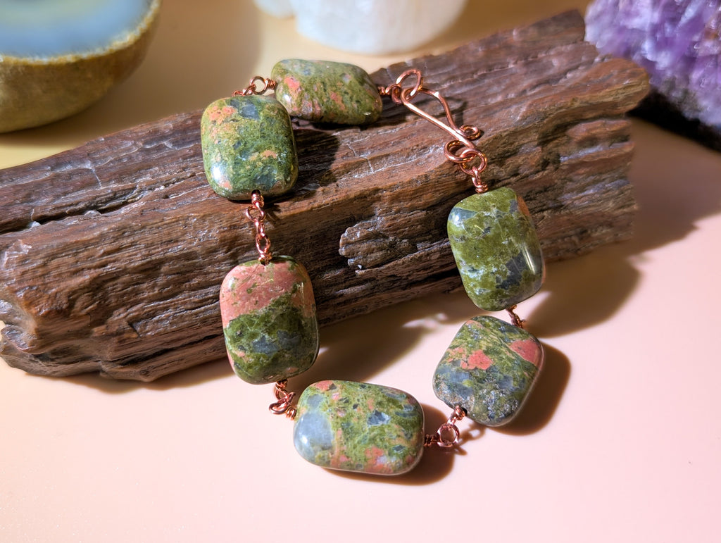 Unakite Bead Chain Bracelet