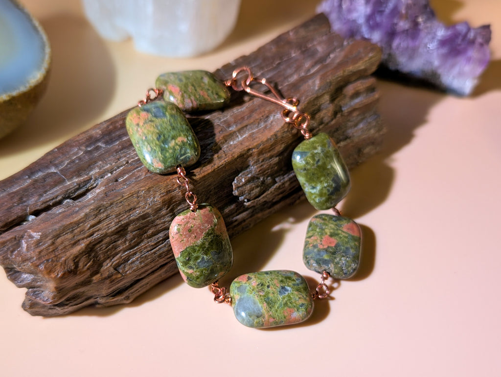 Unakite Bead Chain Bracelet