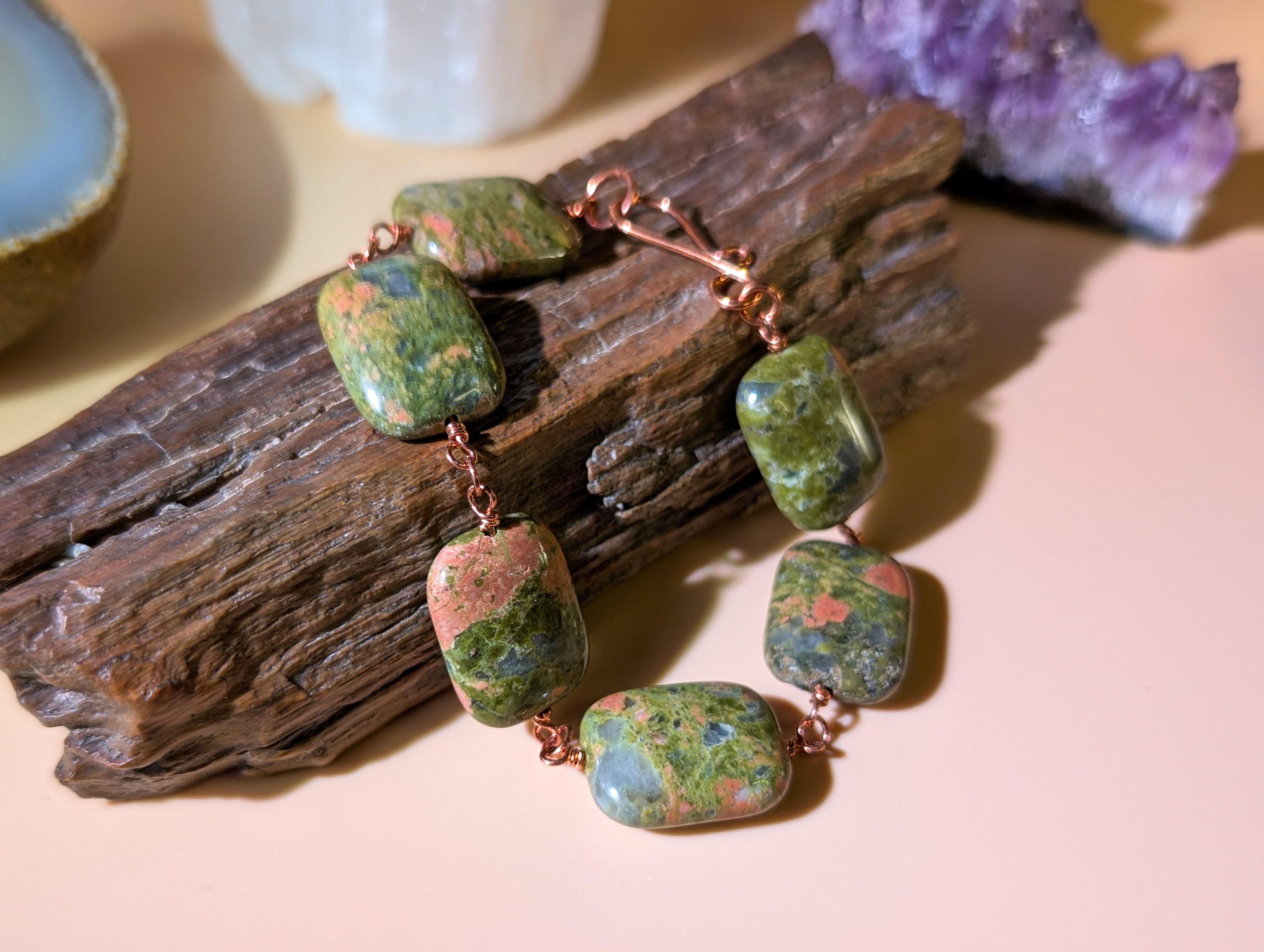 Unakite Bead Chain Bracelet