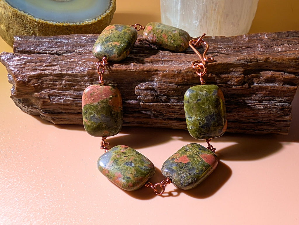 Unakite Bead Chain Bracelet