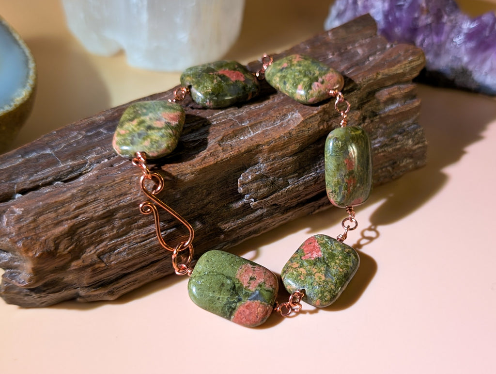 Unakite Bead Chain Bracelet