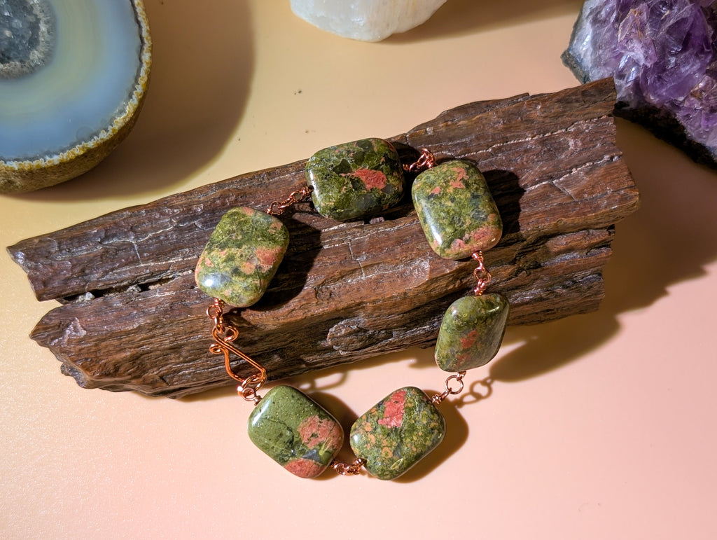 Unakite Bead Chain Bracelet