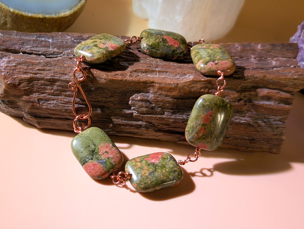 Unakite Bead Chain Bracelet