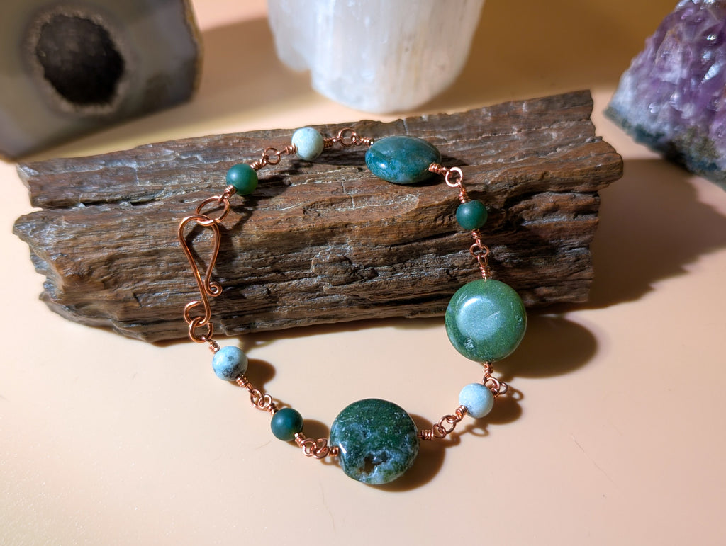 Green Coin Bead Chain Bracelet