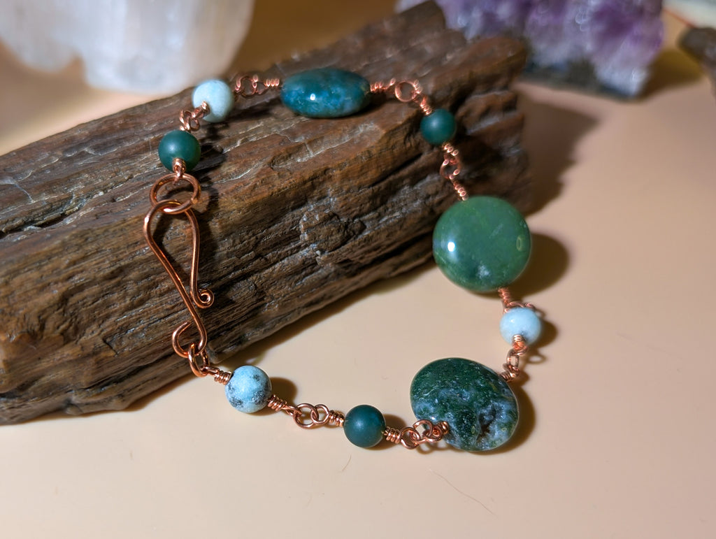 Green Coin Bead Chain Bracelet
