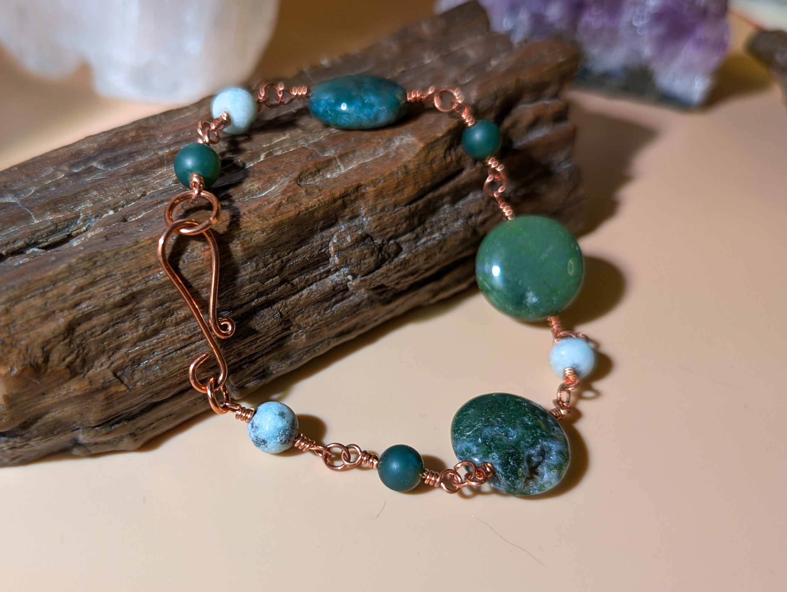 Green Coin Bead Chain Bracelet
