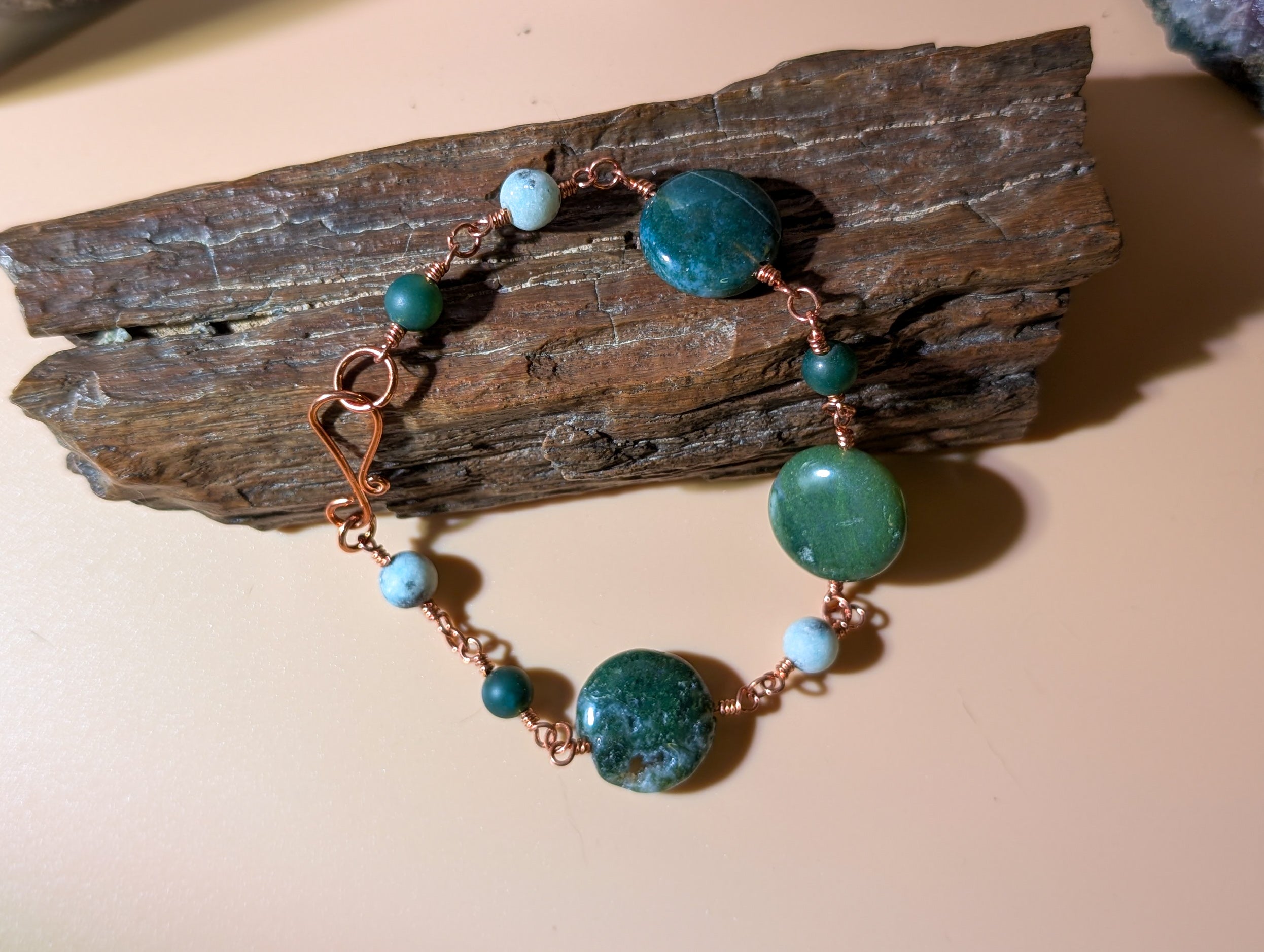Green Coin Bead Chain Bracelet