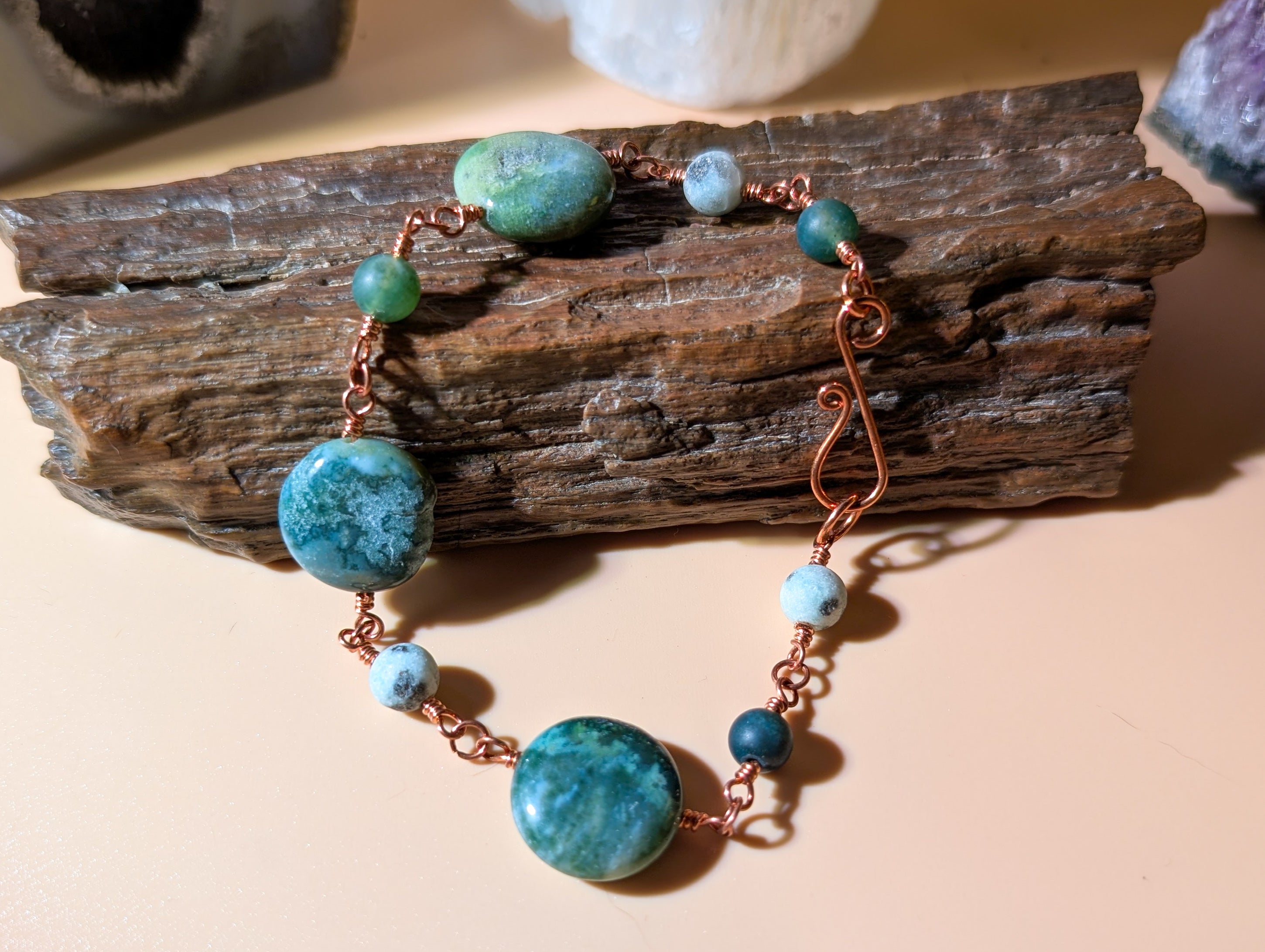 Green Coin Bead Chain Bracelet