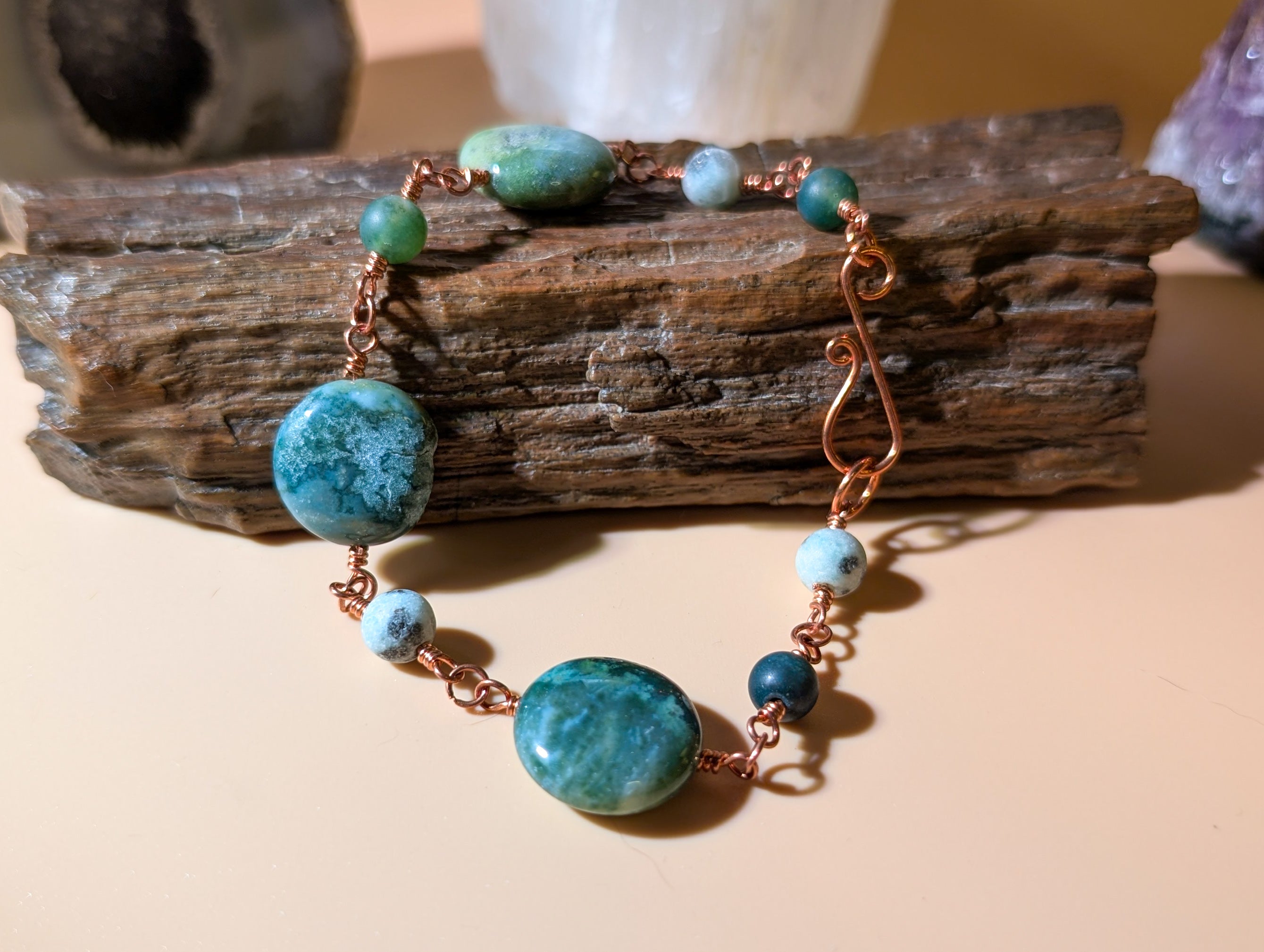 Green Coin Bead Chain Bracelet