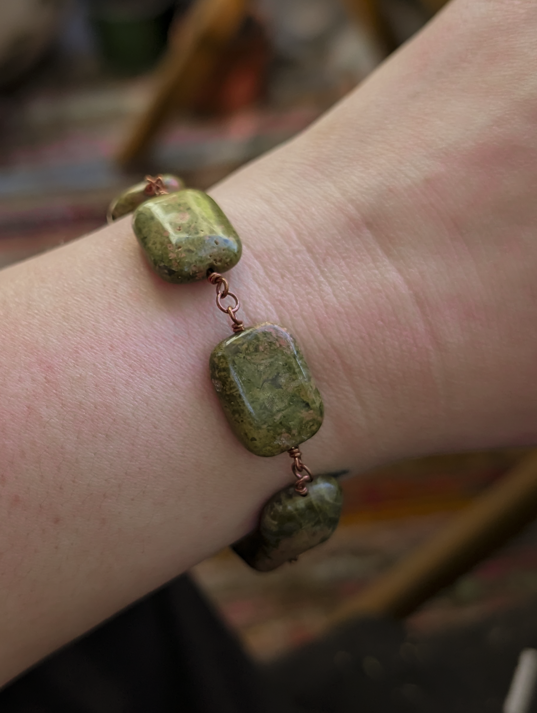 Unakite Bead Bracelet