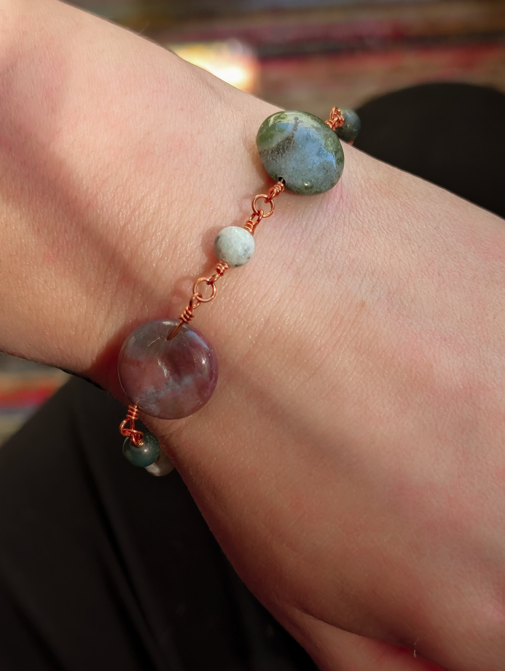Green Coin Bead Chain Bracelet