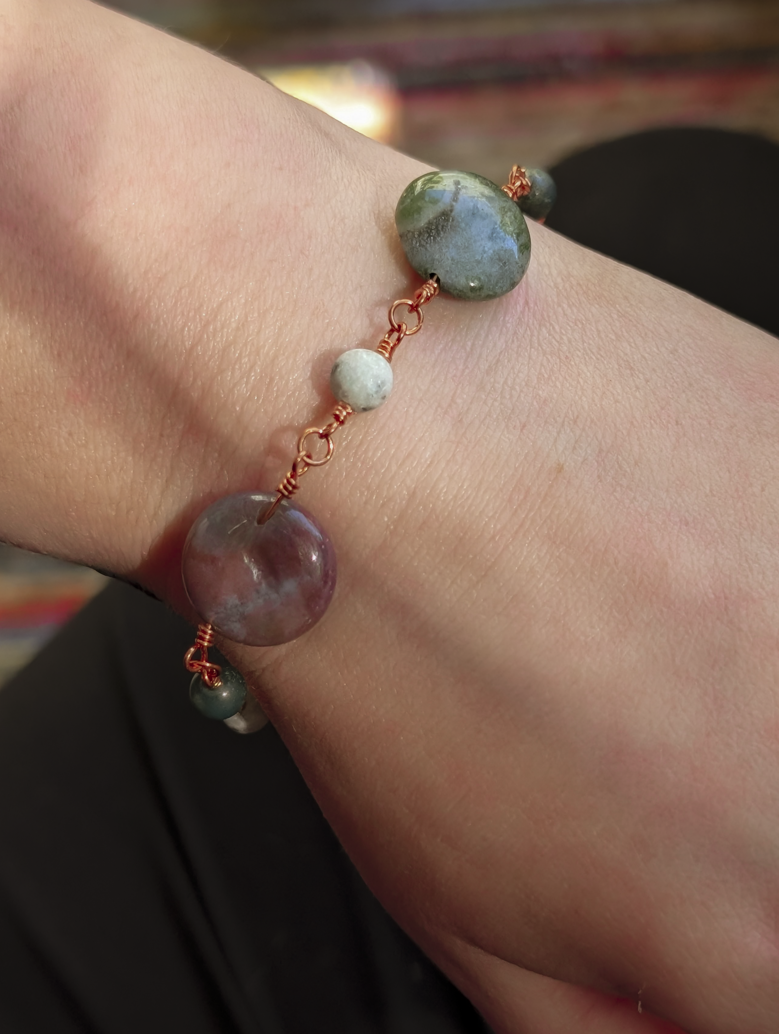 Green Coin Bead Chain Bracelet