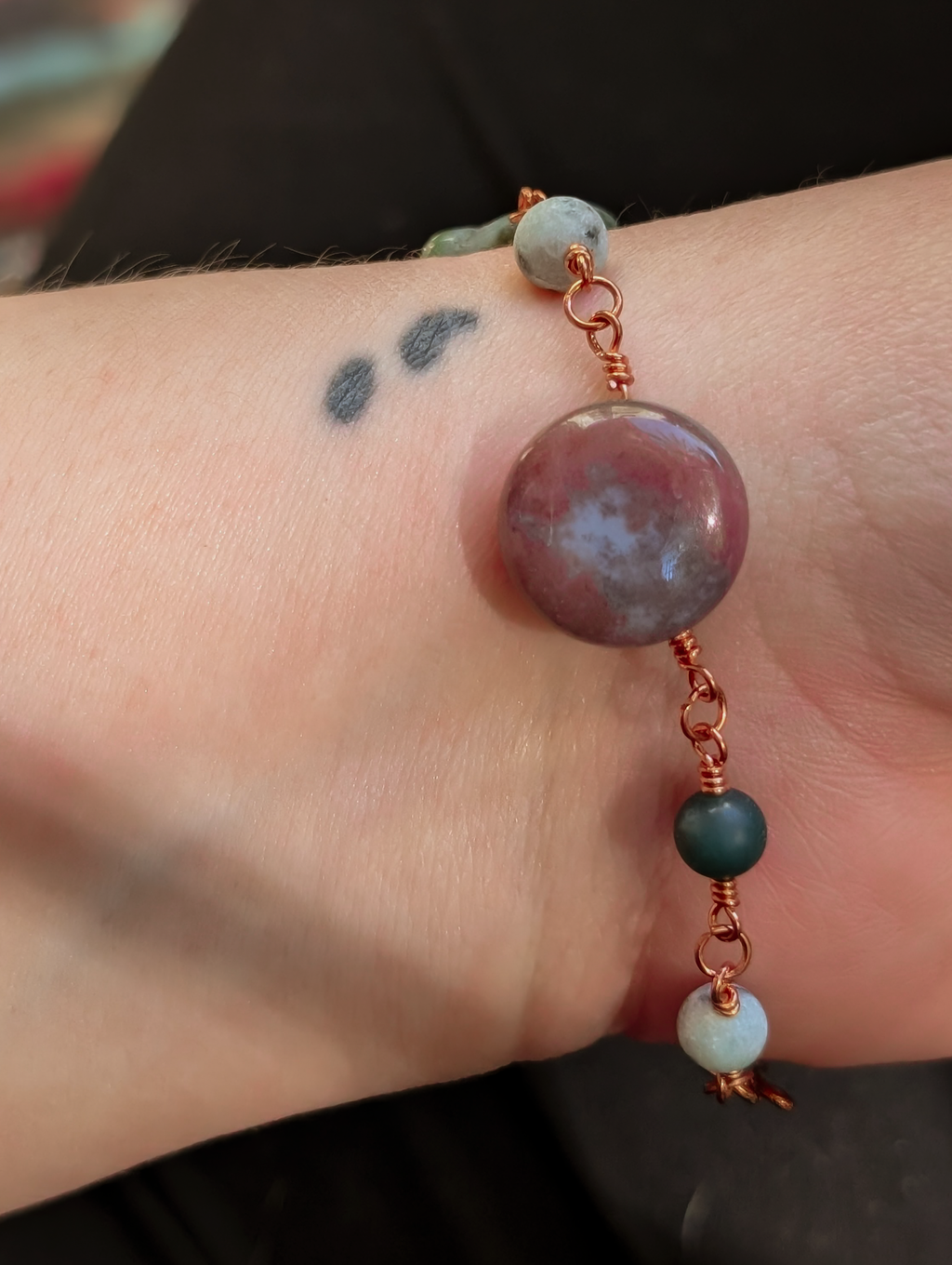 Green Coin Bead Chain Bracelet