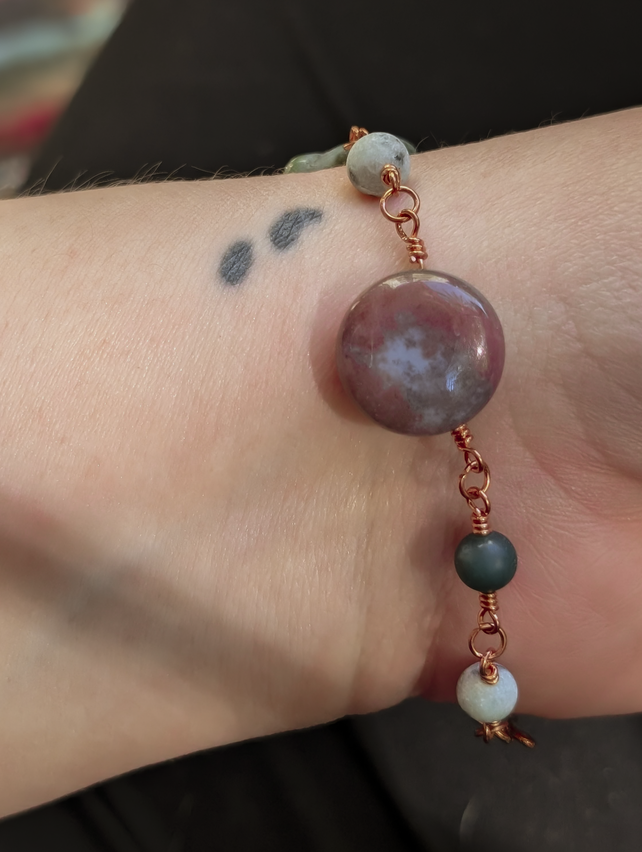 Green Coin Bead Chain Bracelet