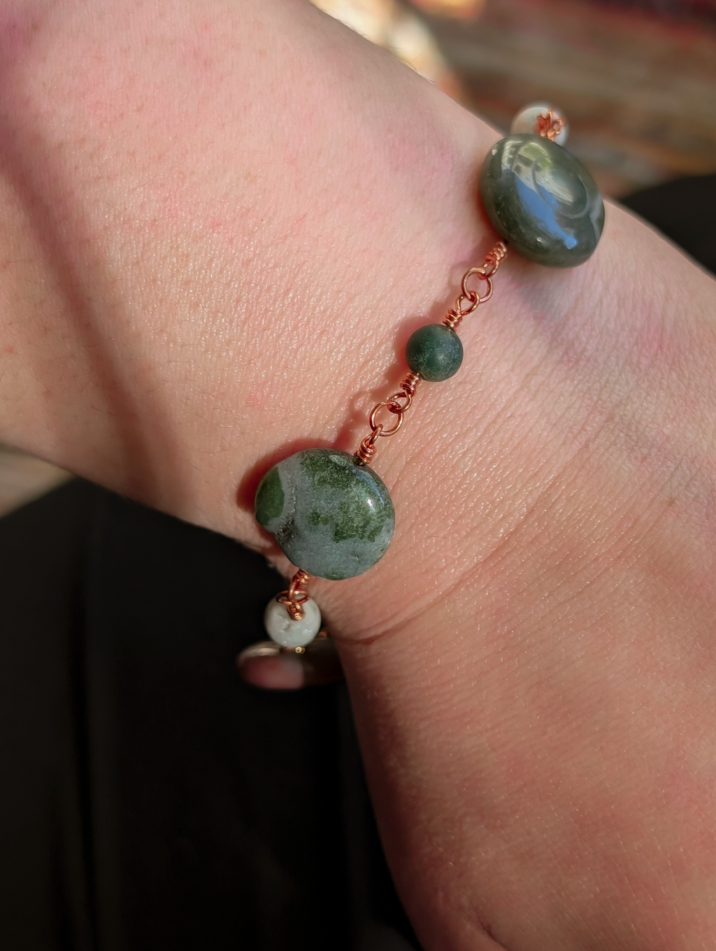 Green Coin Bead Chain Bracelet