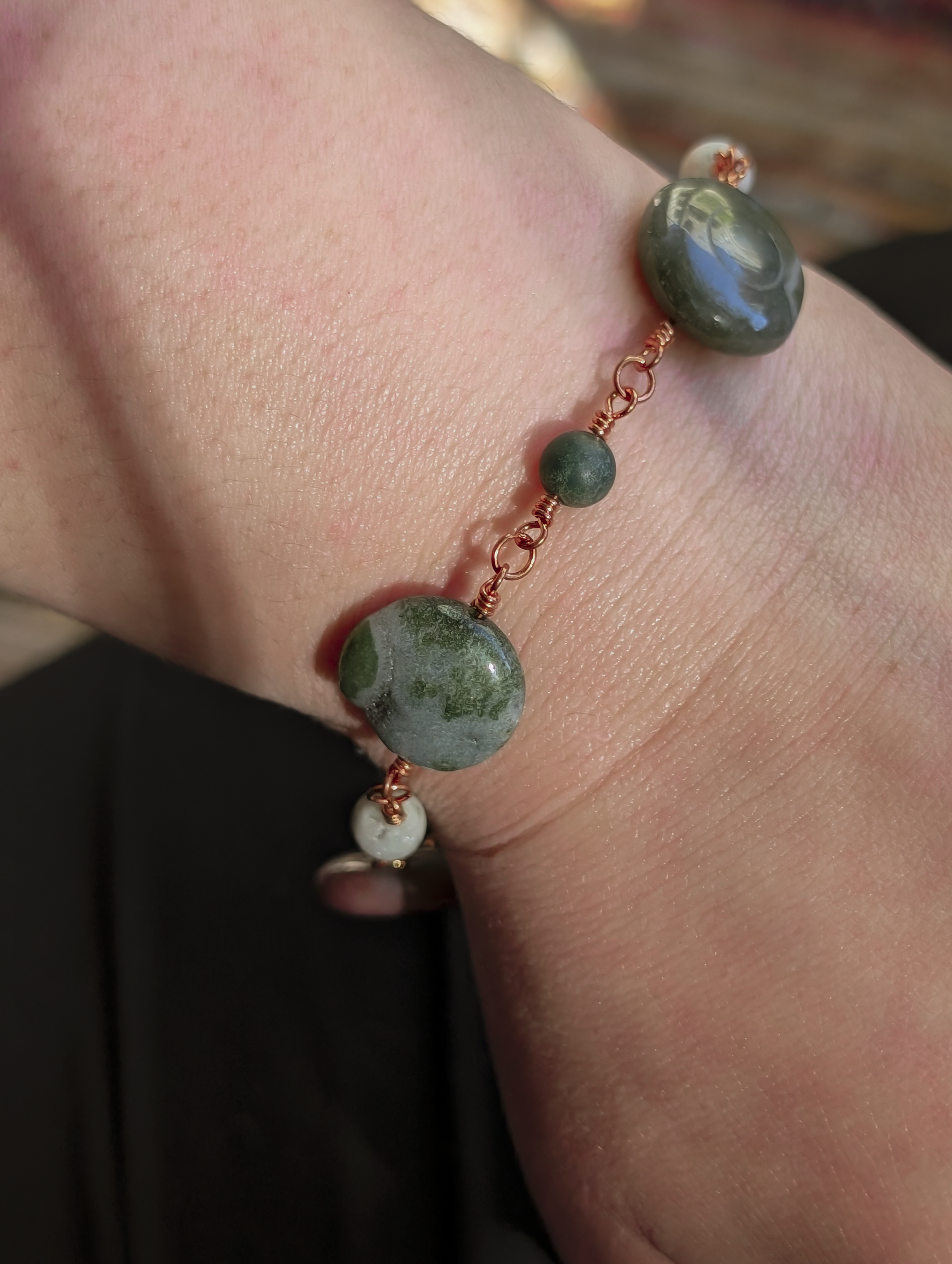 Green Coin Bead Chain Bracelet