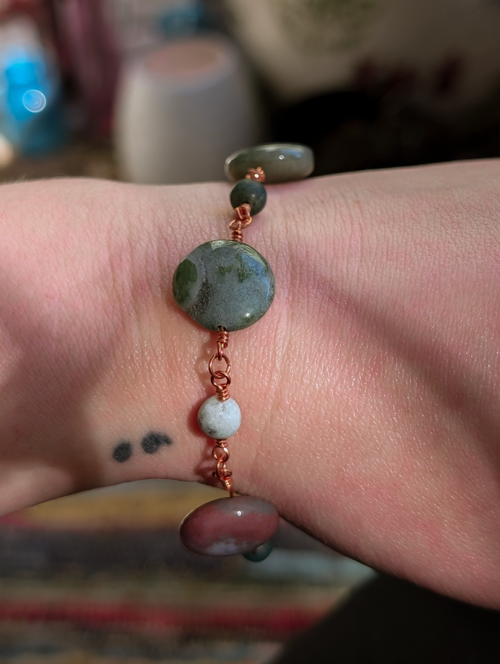 Green Coin Bead Chain Bracelet