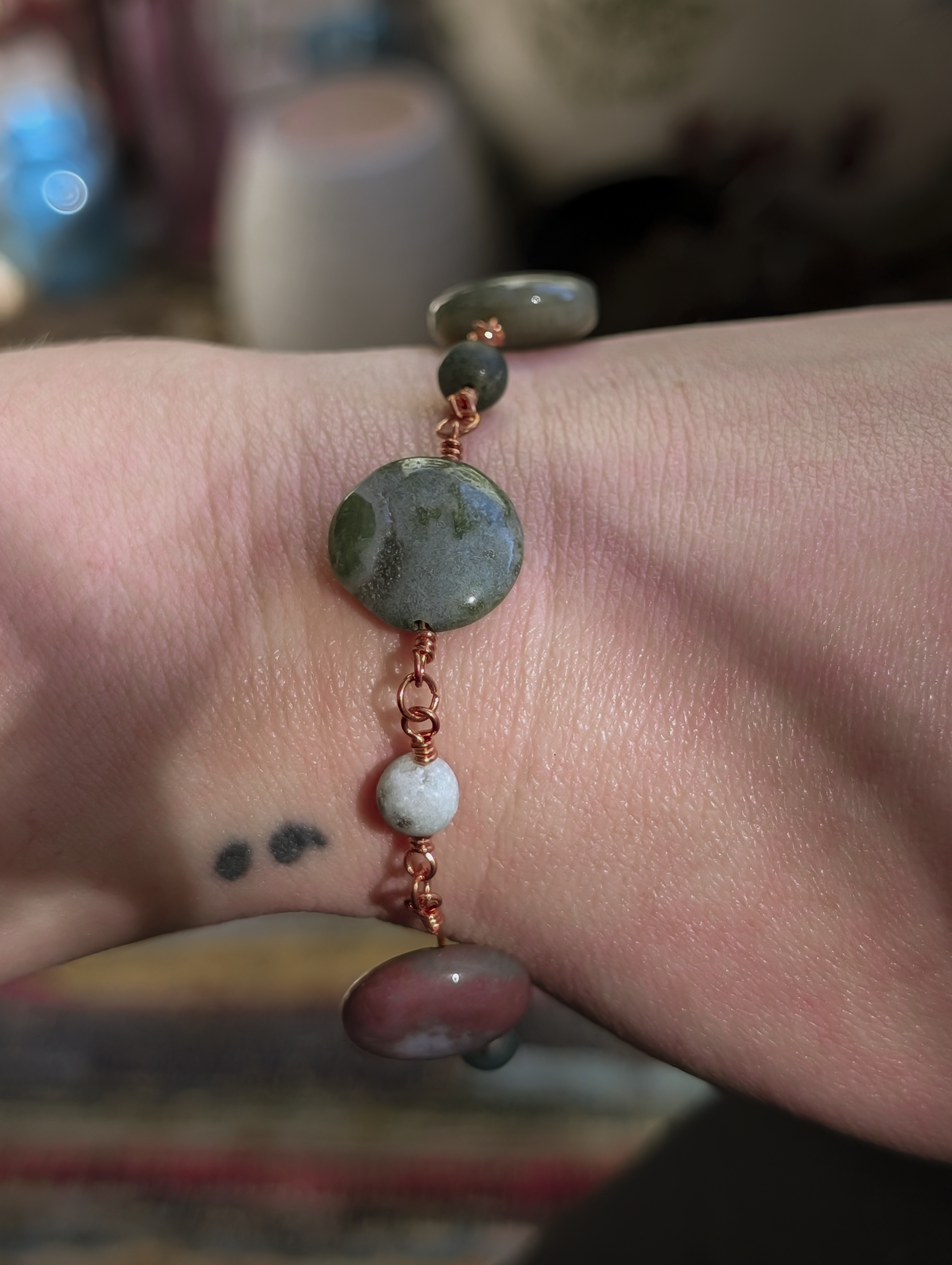 Green Coin Bead Chain Bracelet