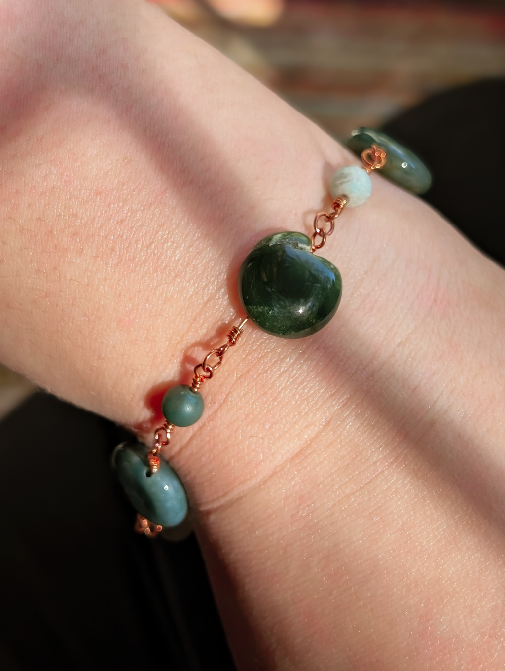 Green Coin Bead Chain Bracelet