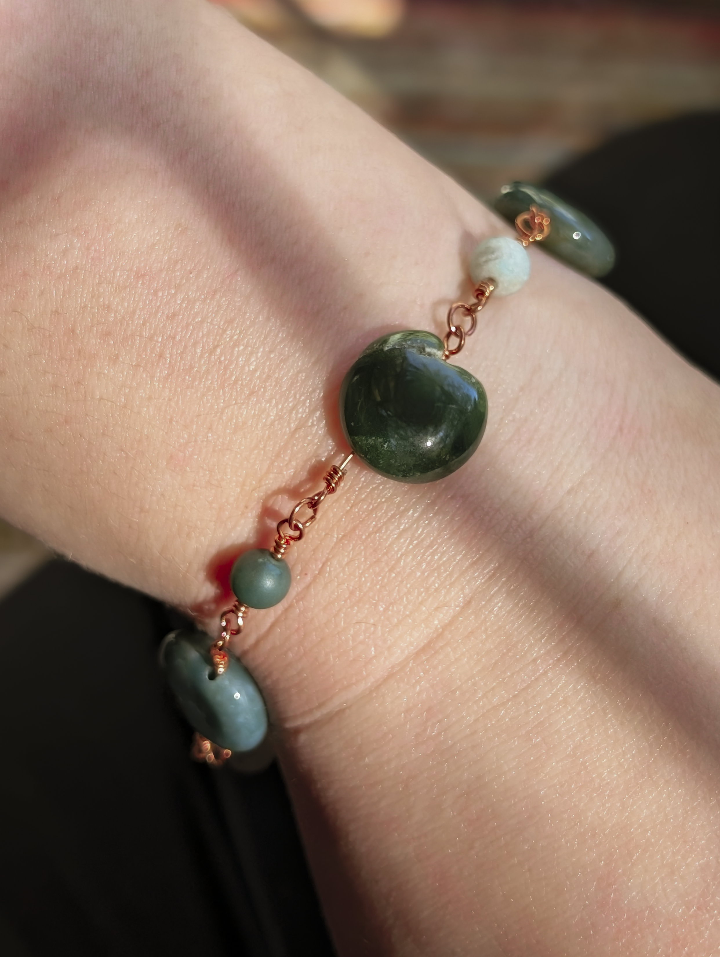 Green Coin Bead Chain Bracelet