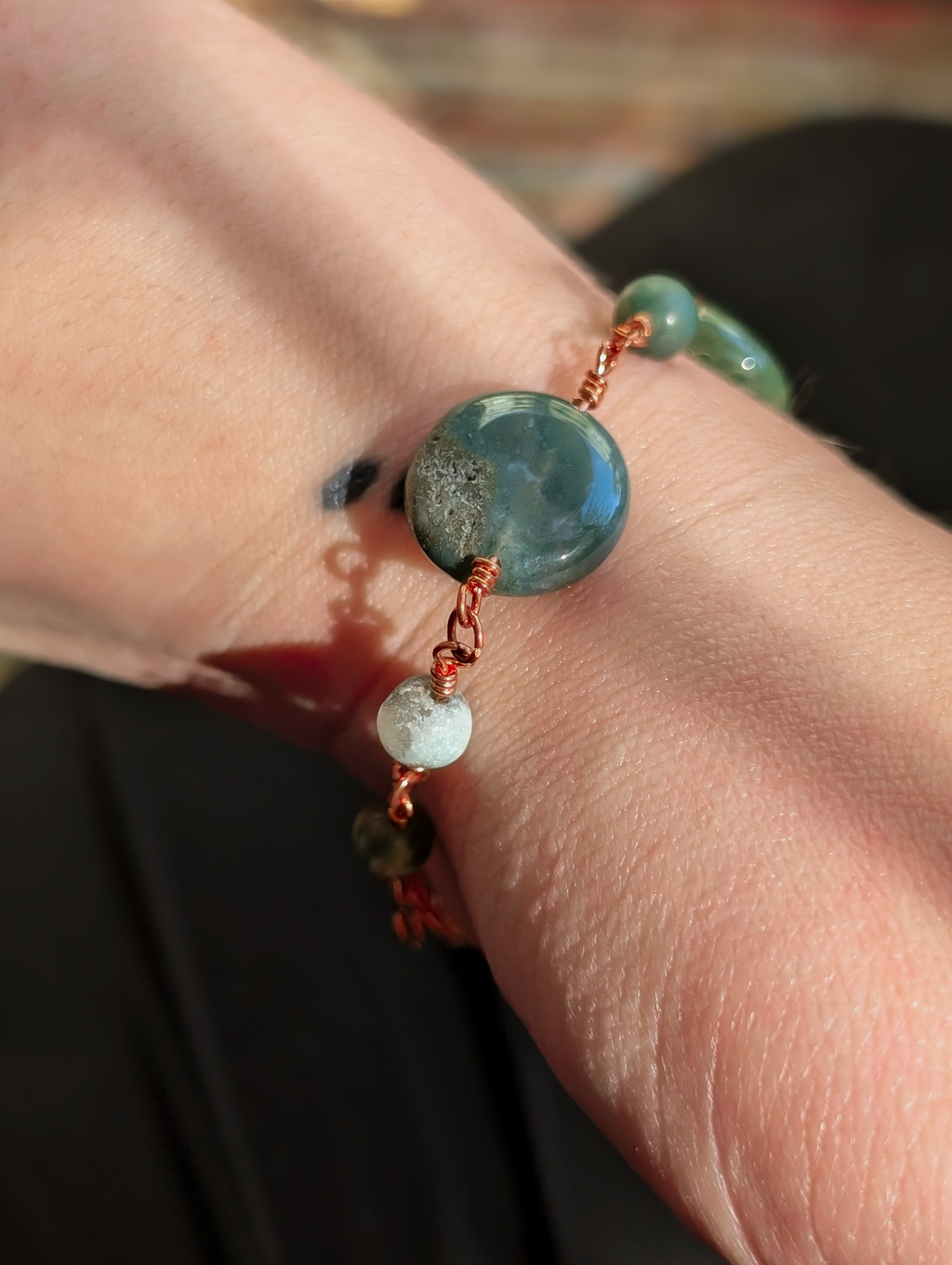 Green Coin Bead Chain Bracelet