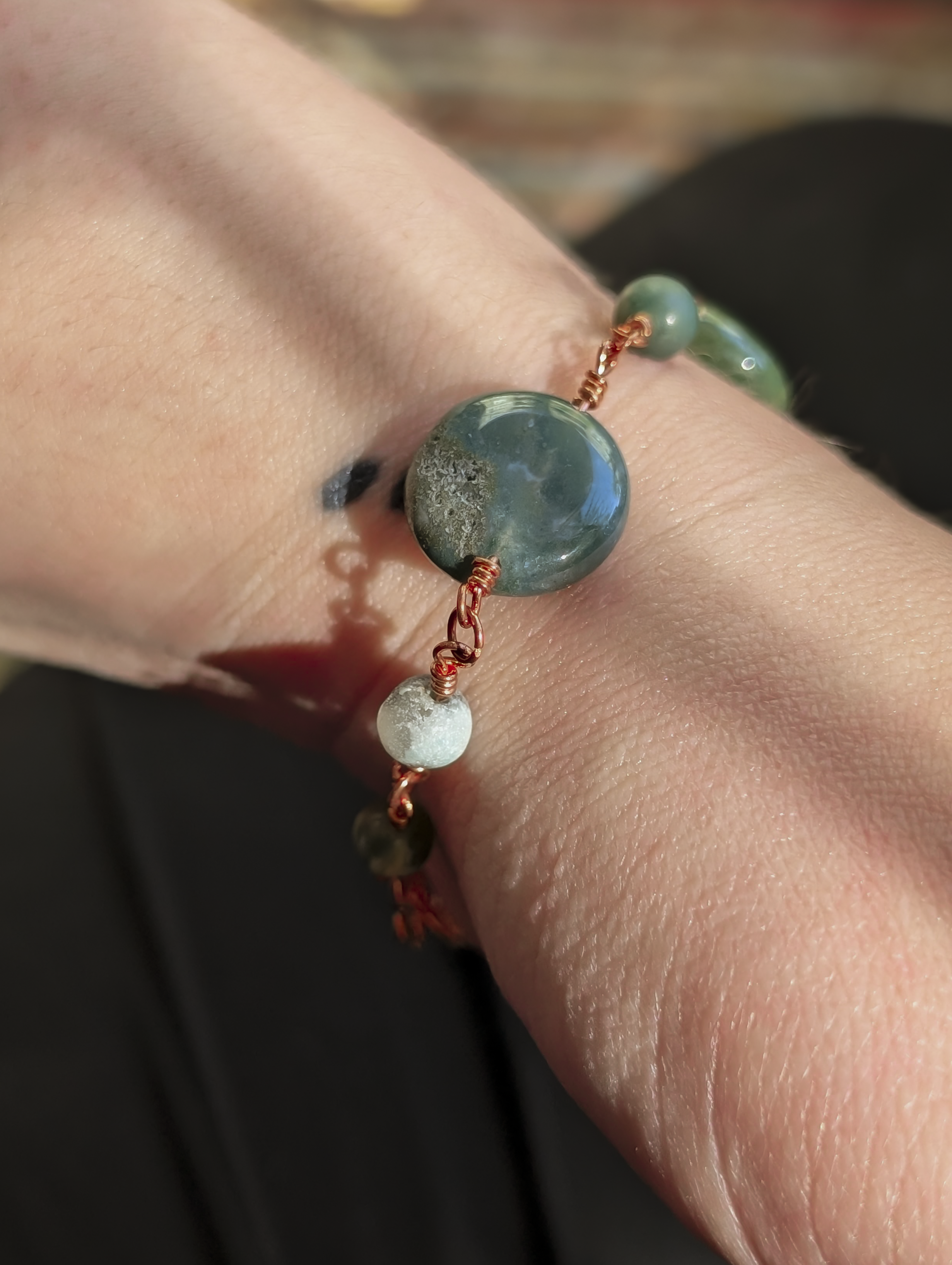 Green Coin Bead Chain Bracelet