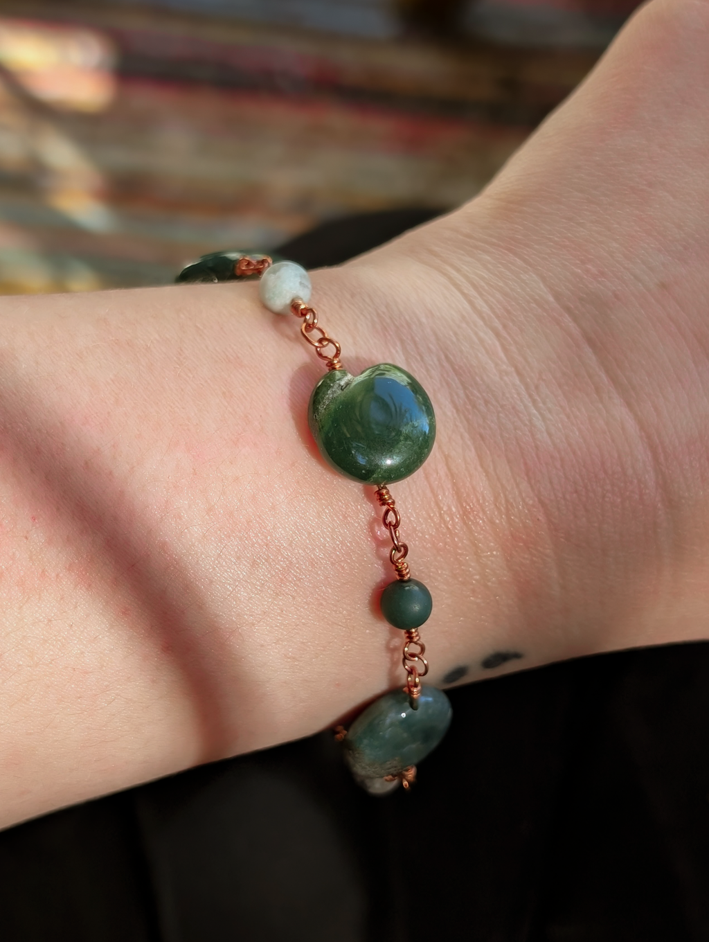 Green Coin Bead Chain Bracelet