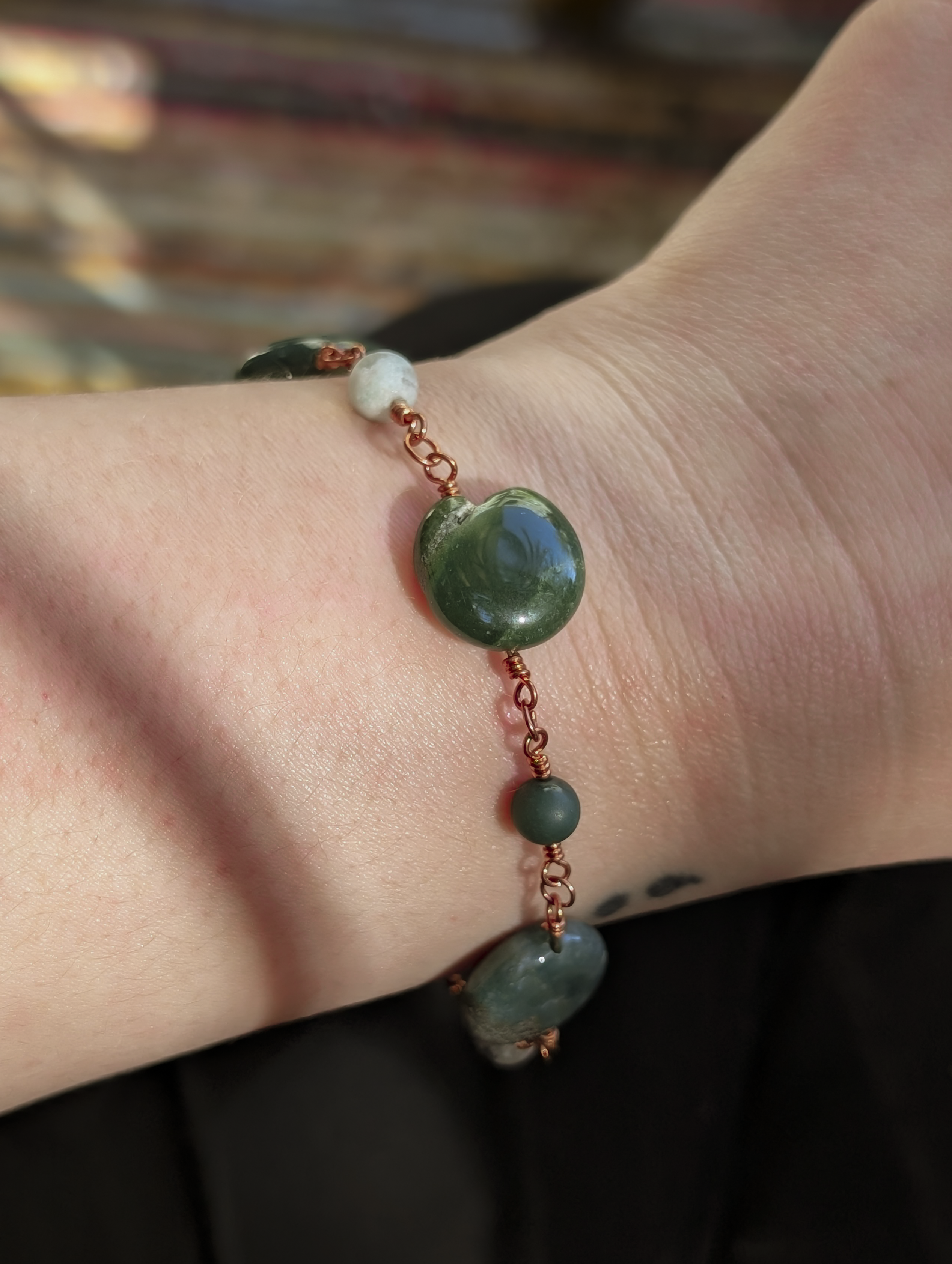 Green Coin Bead Chain Bracelet