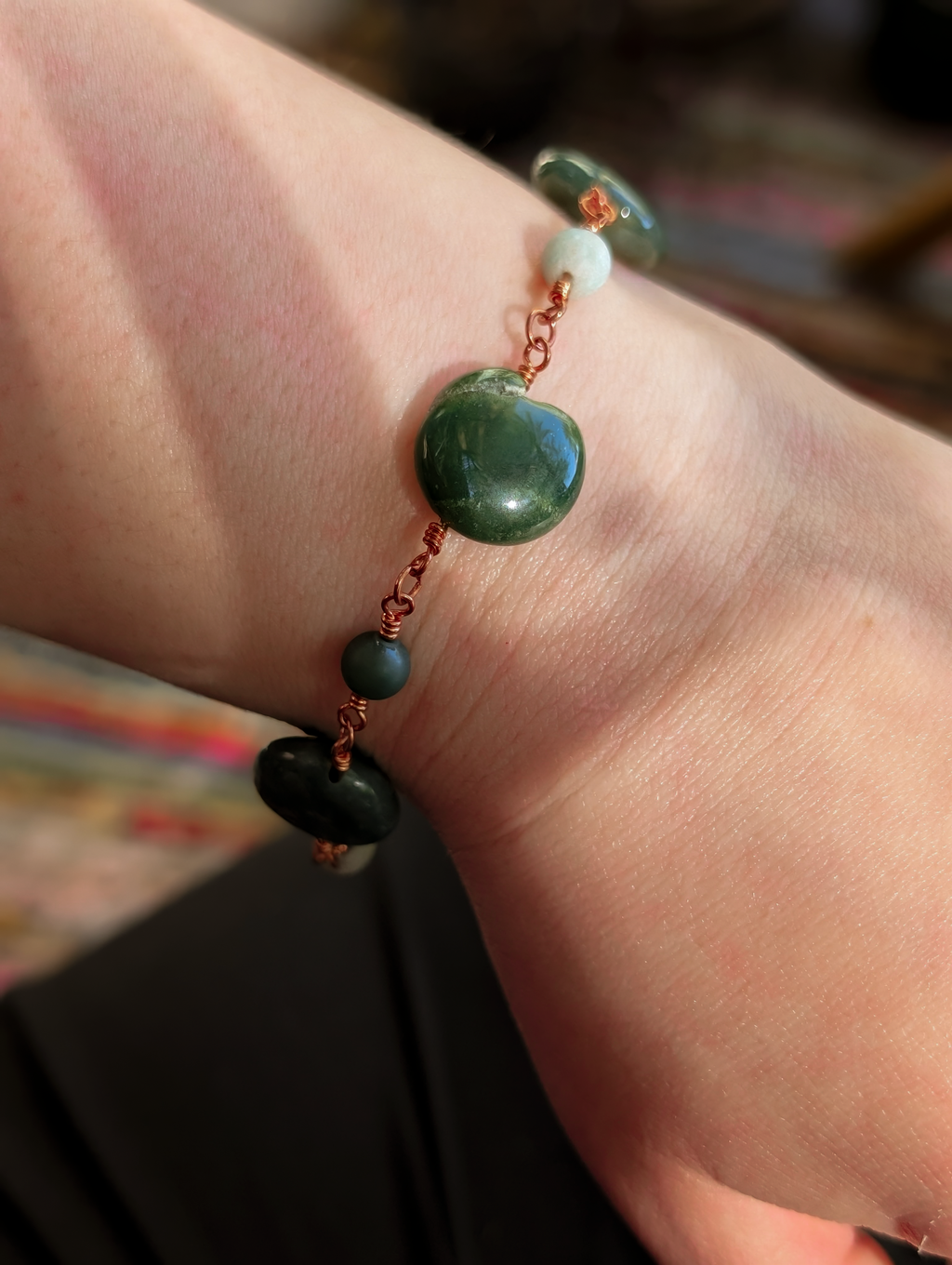 Green Coin Bead Chain Bracelet