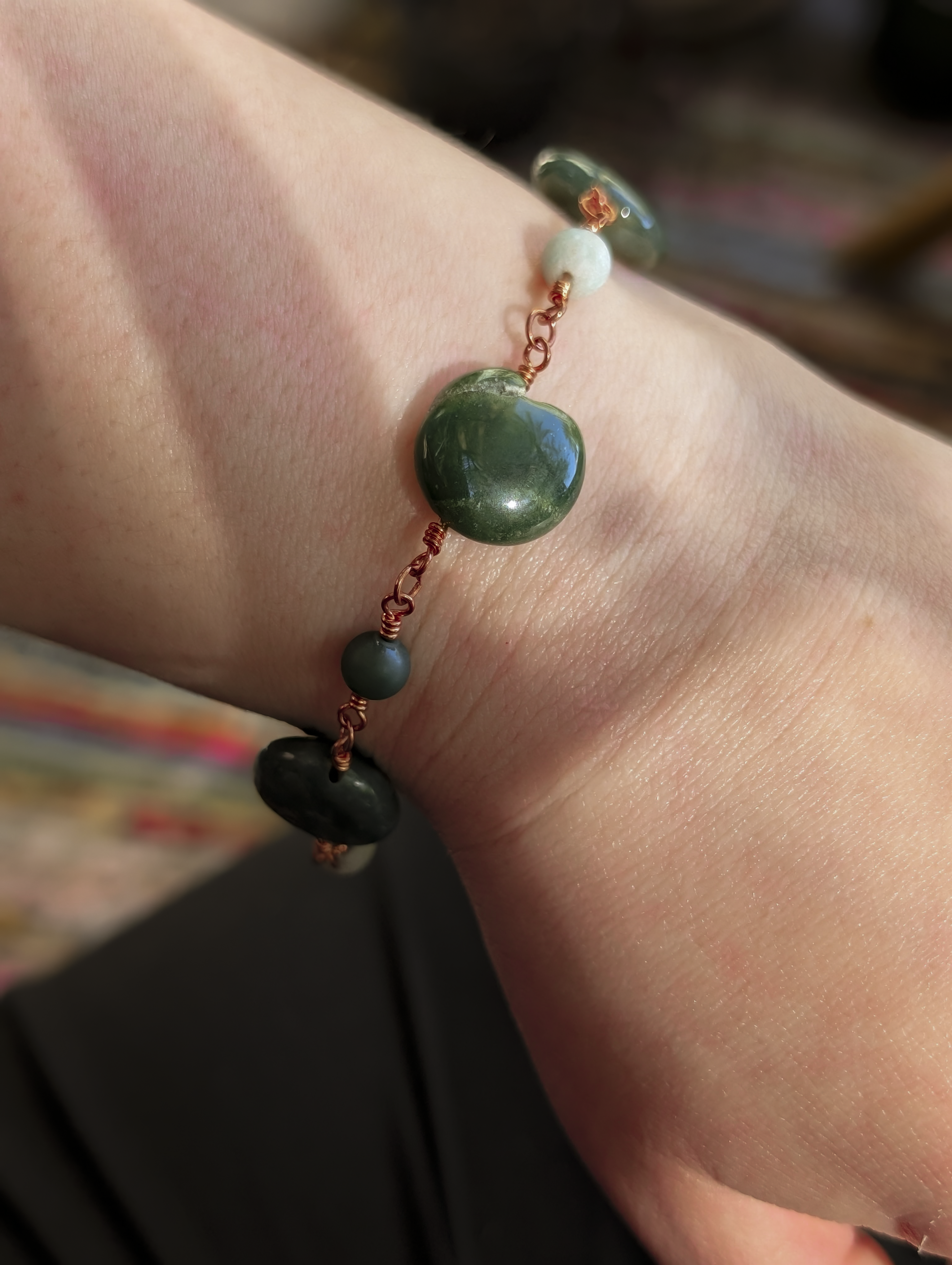 Green Coin Bead Chain Bracelet