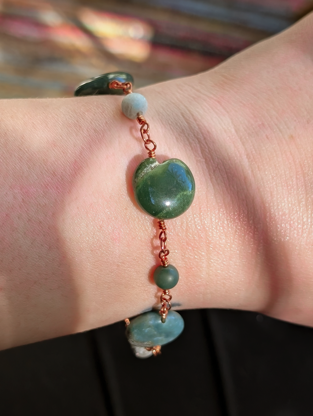 Green Coin Bead Chain Bracelet