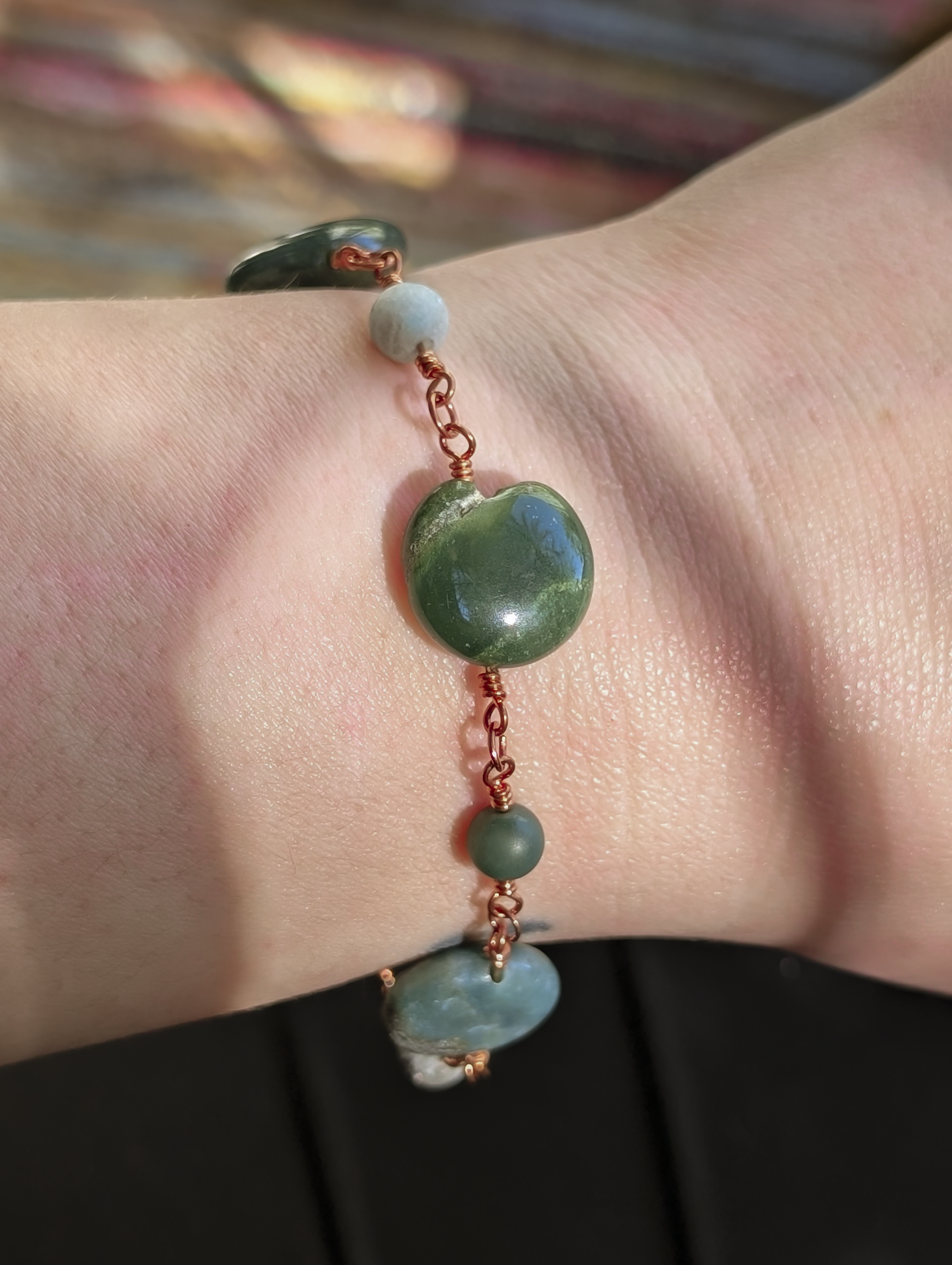 Green Coin Bead Chain Bracelet