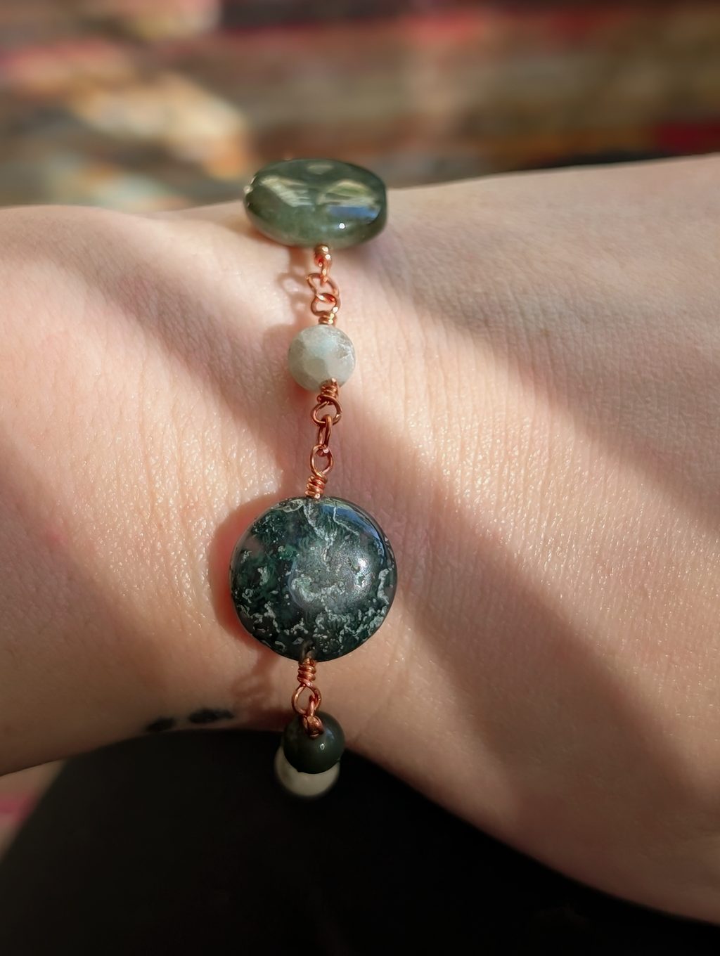 Green Coin Bead Chain Bracelet