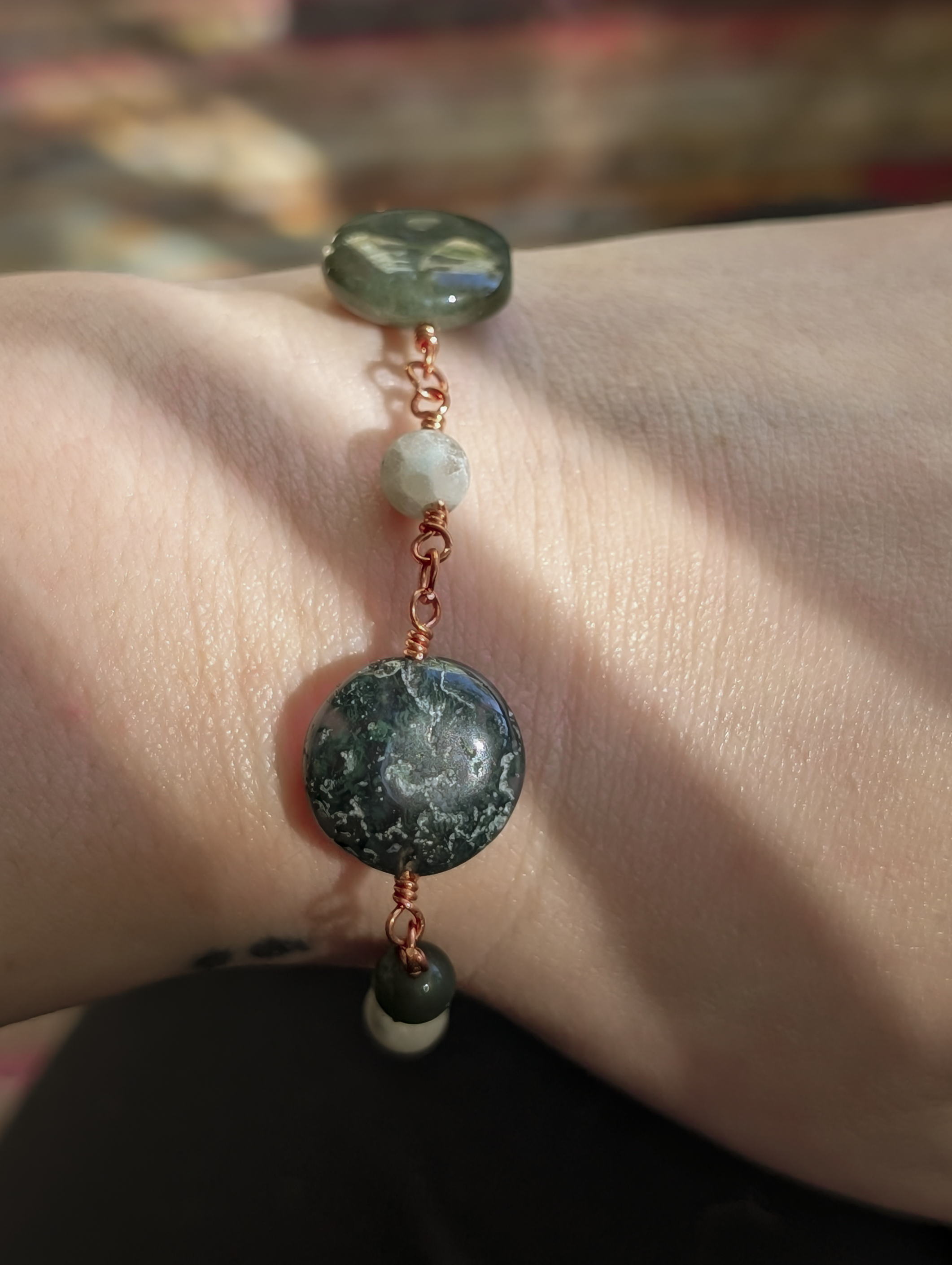 Green Coin Bead Chain Bracelet