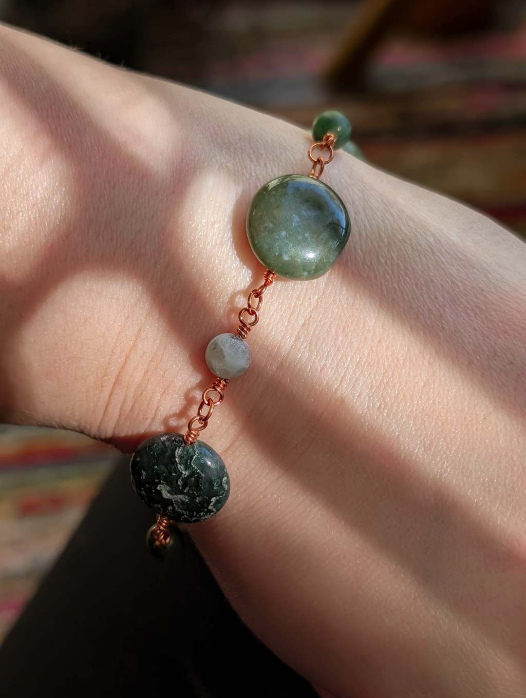 Green Coin Bead Chain Bracelet