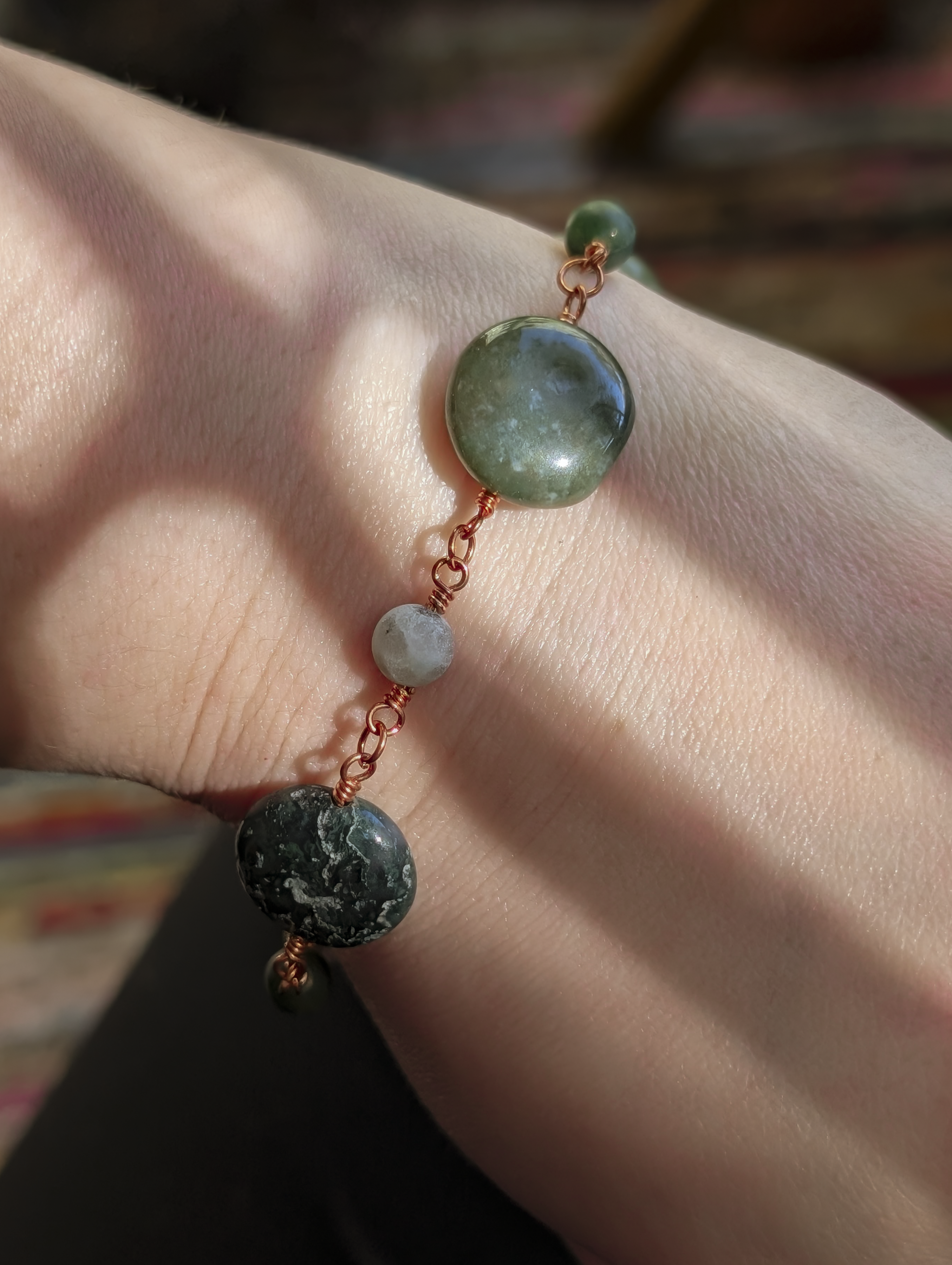 Green Coin Bead Chain Bracelet