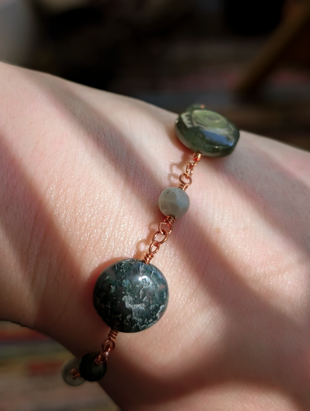 Green Coin Bead Chain Bracelet