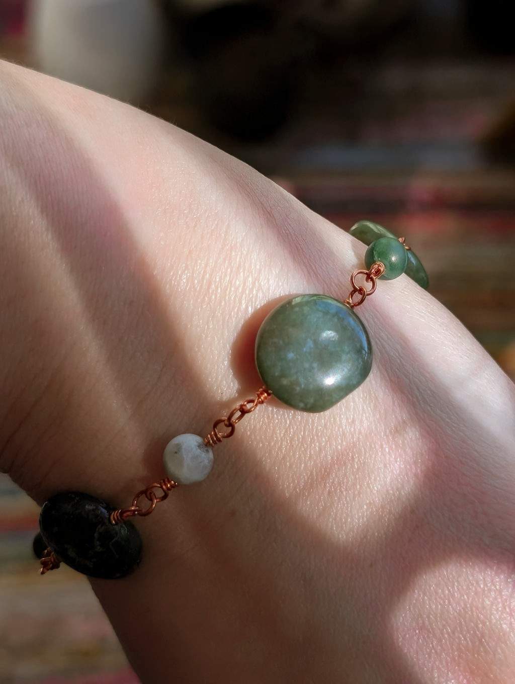 Green Coin Bead Chain Bracelet