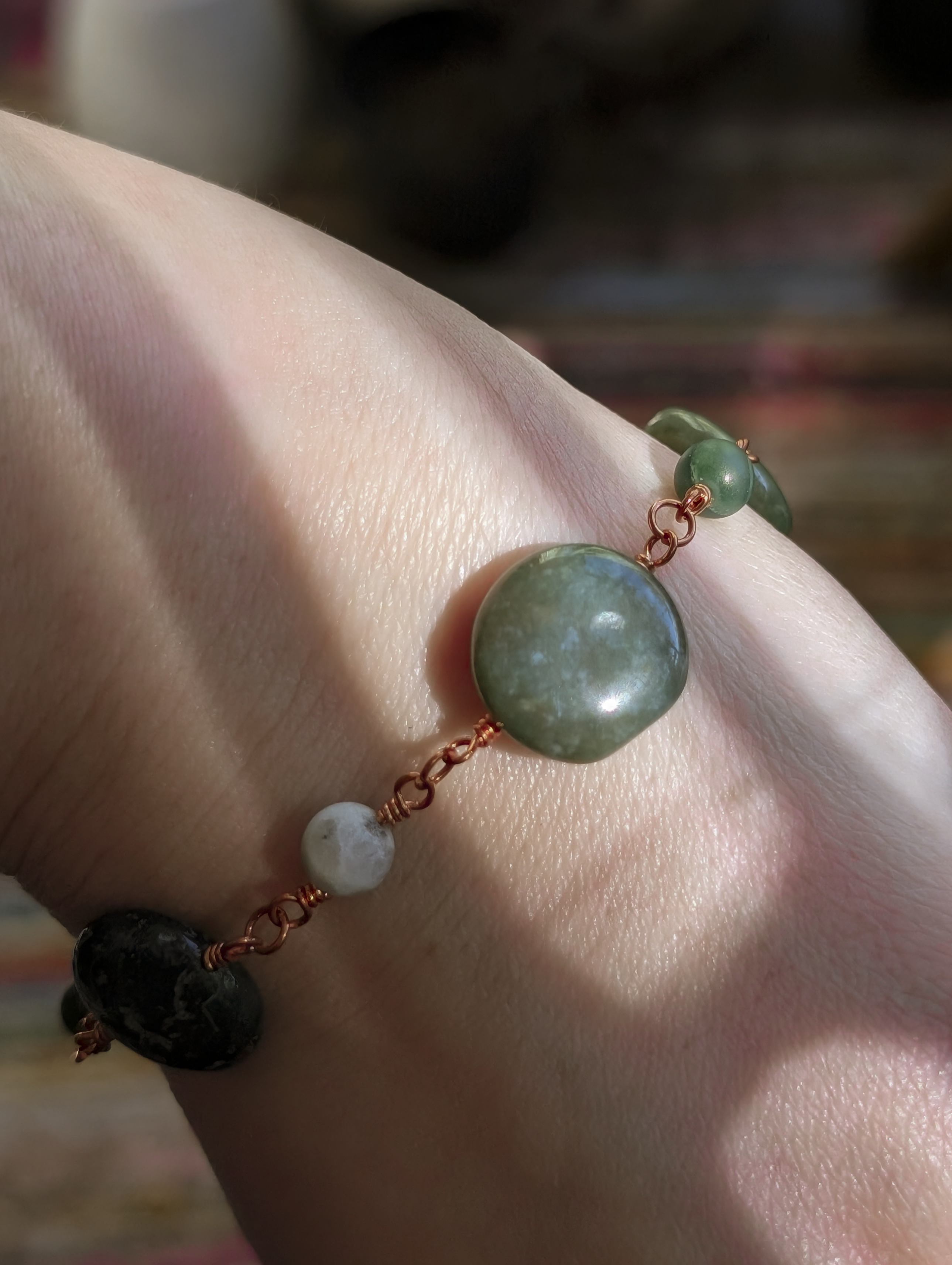 Green Coin Bead Chain Bracelet