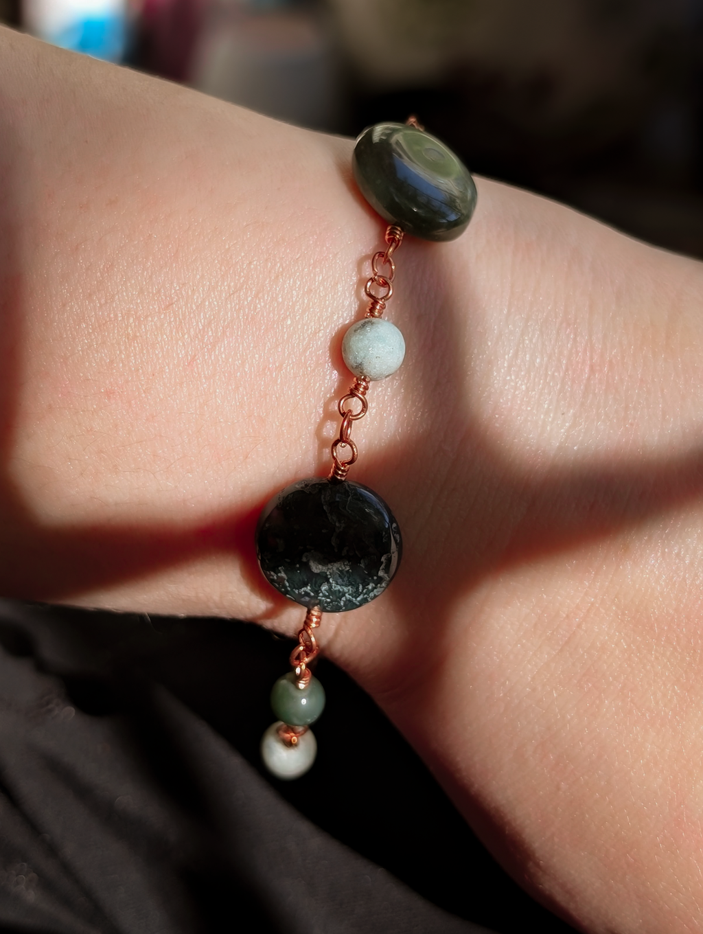 Green Coin Bead Chain Bracelet