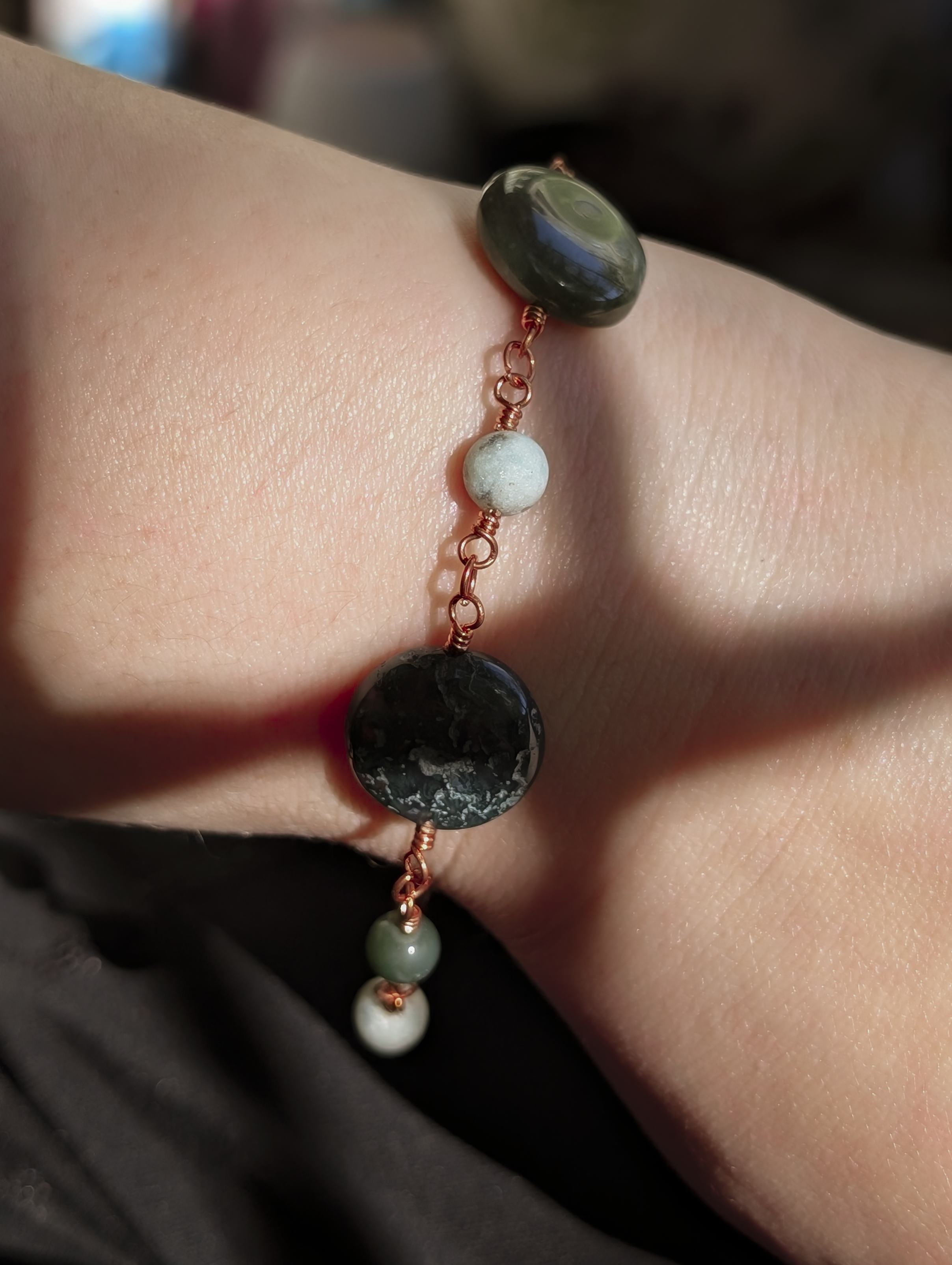 Green Coin Bead Chain Bracelet