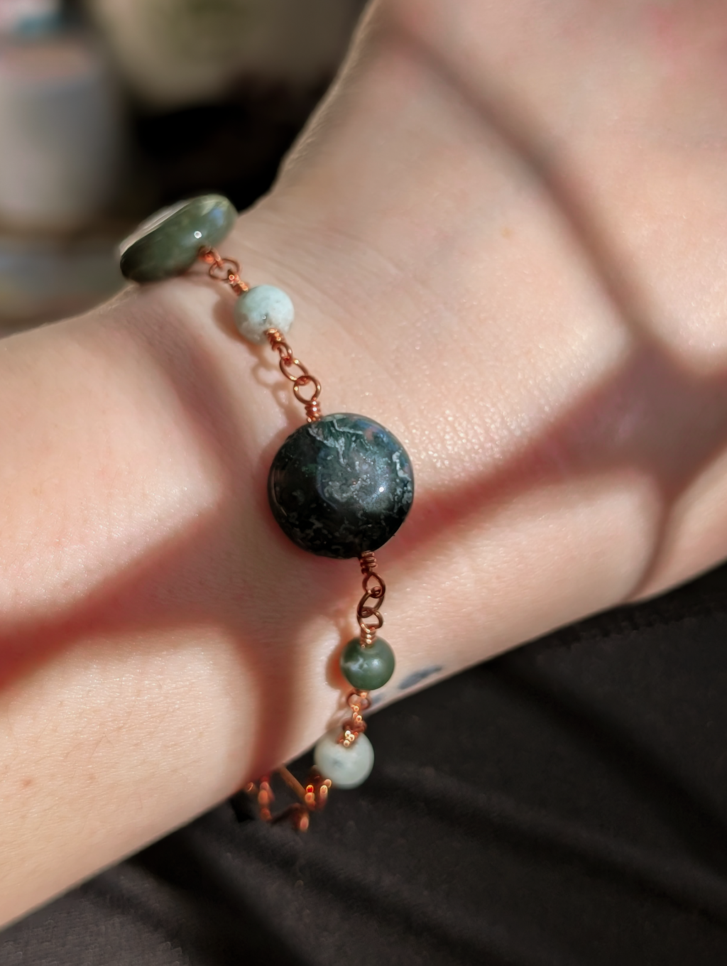 Green Coin Bead Chain Bracelet