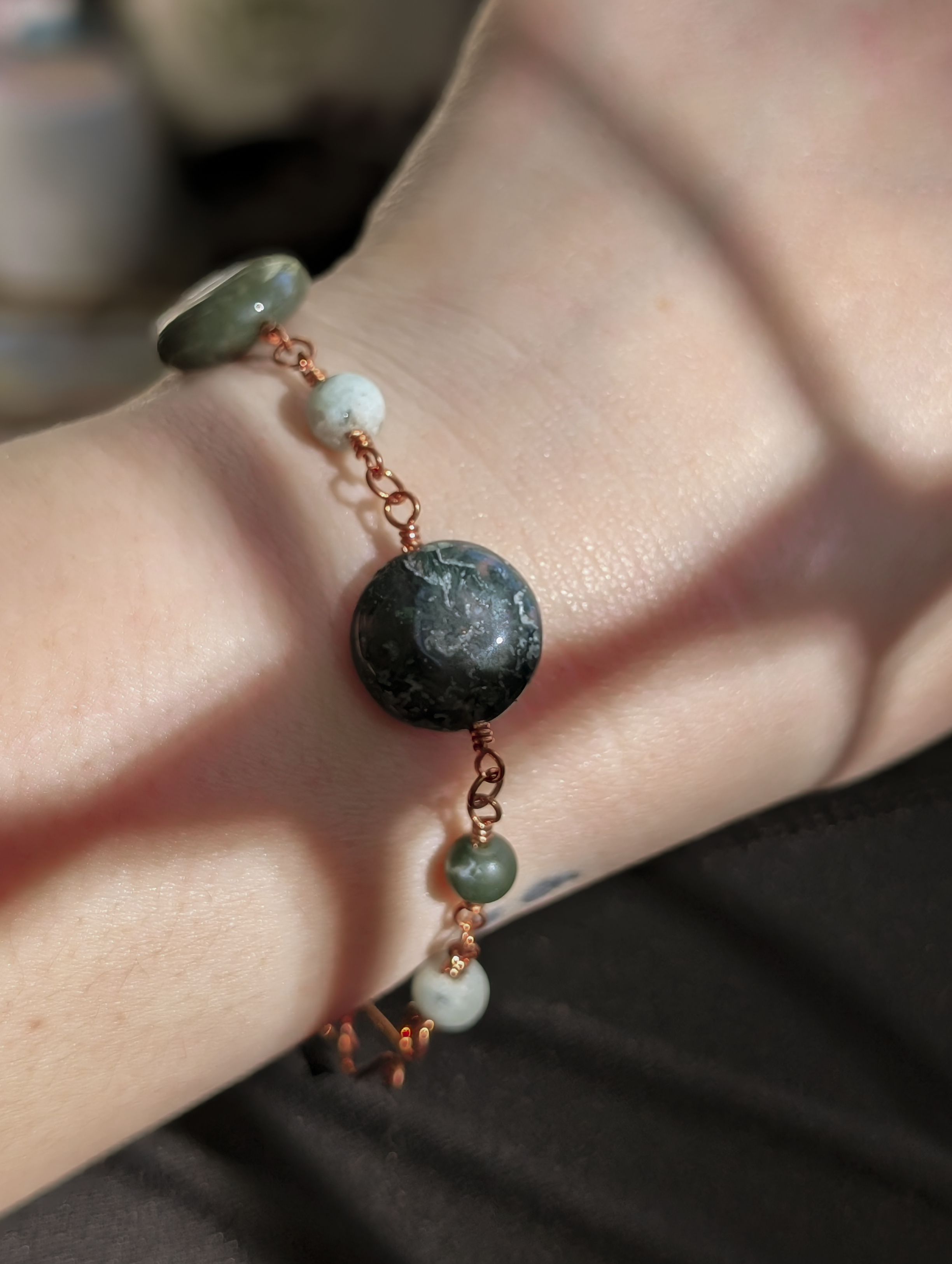 Green Coin Bead Chain Bracelet