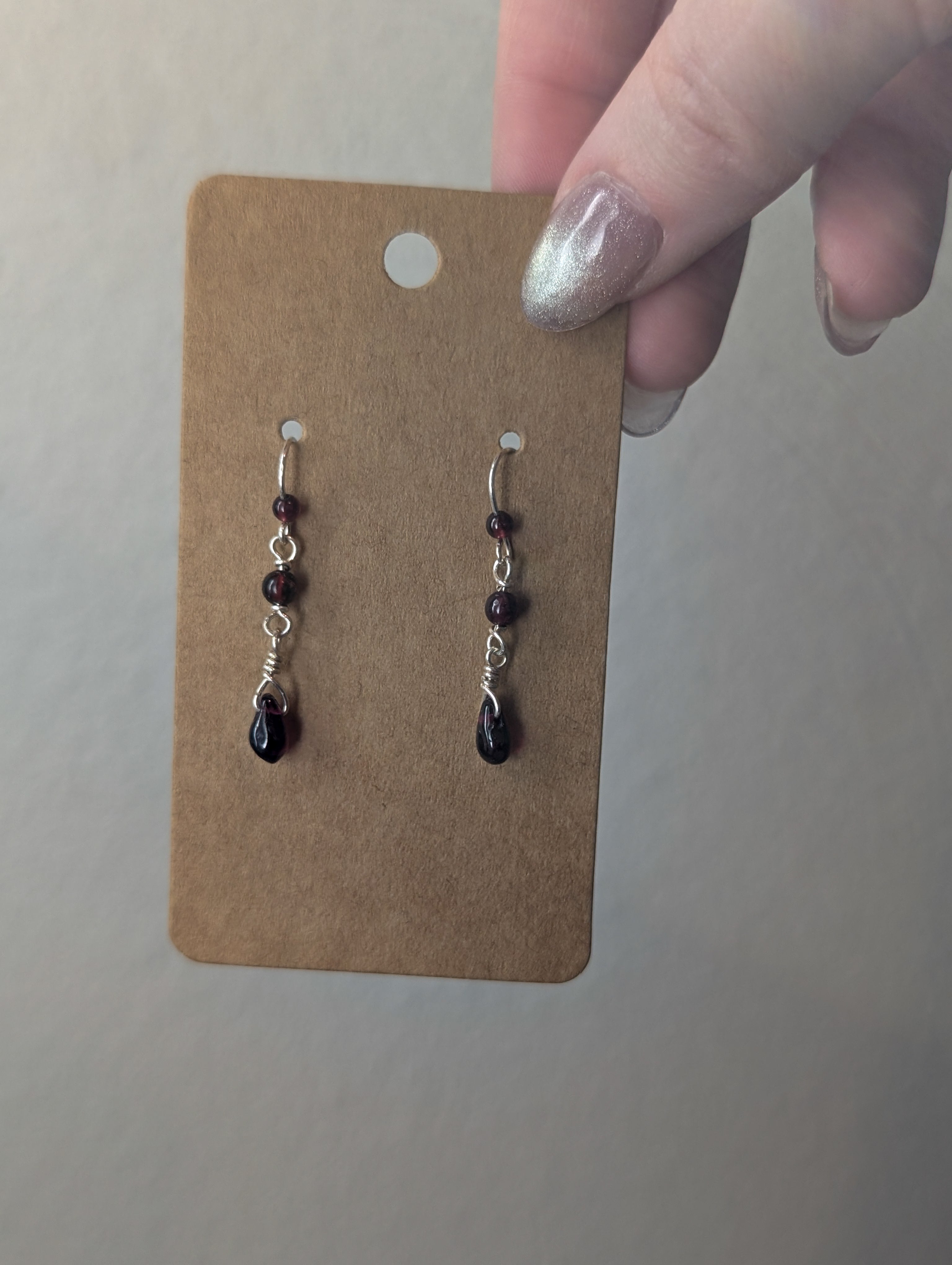 Dangly Blood Drop Garnet Earrings