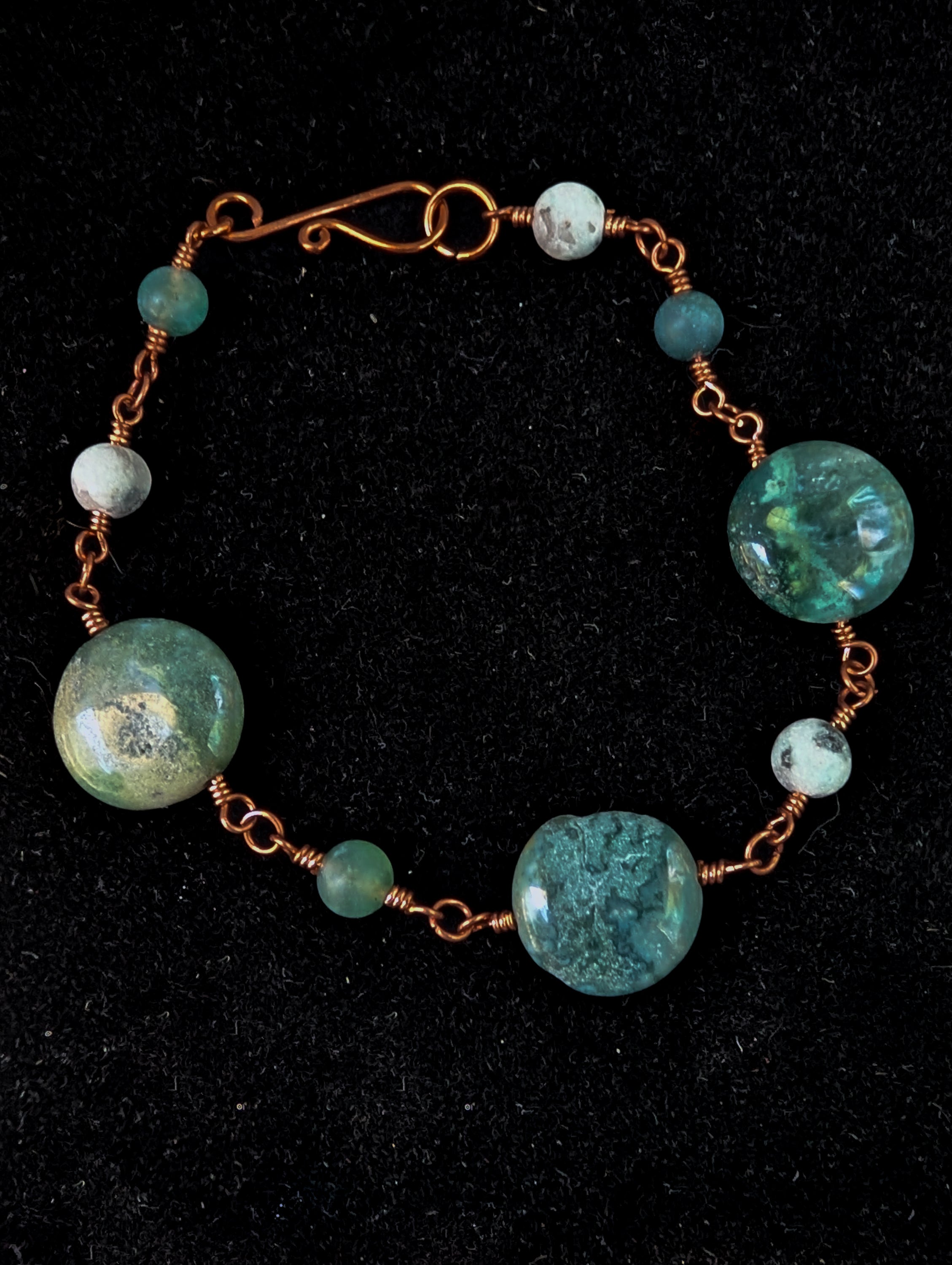 Green Coin Bead Chain Bracelet