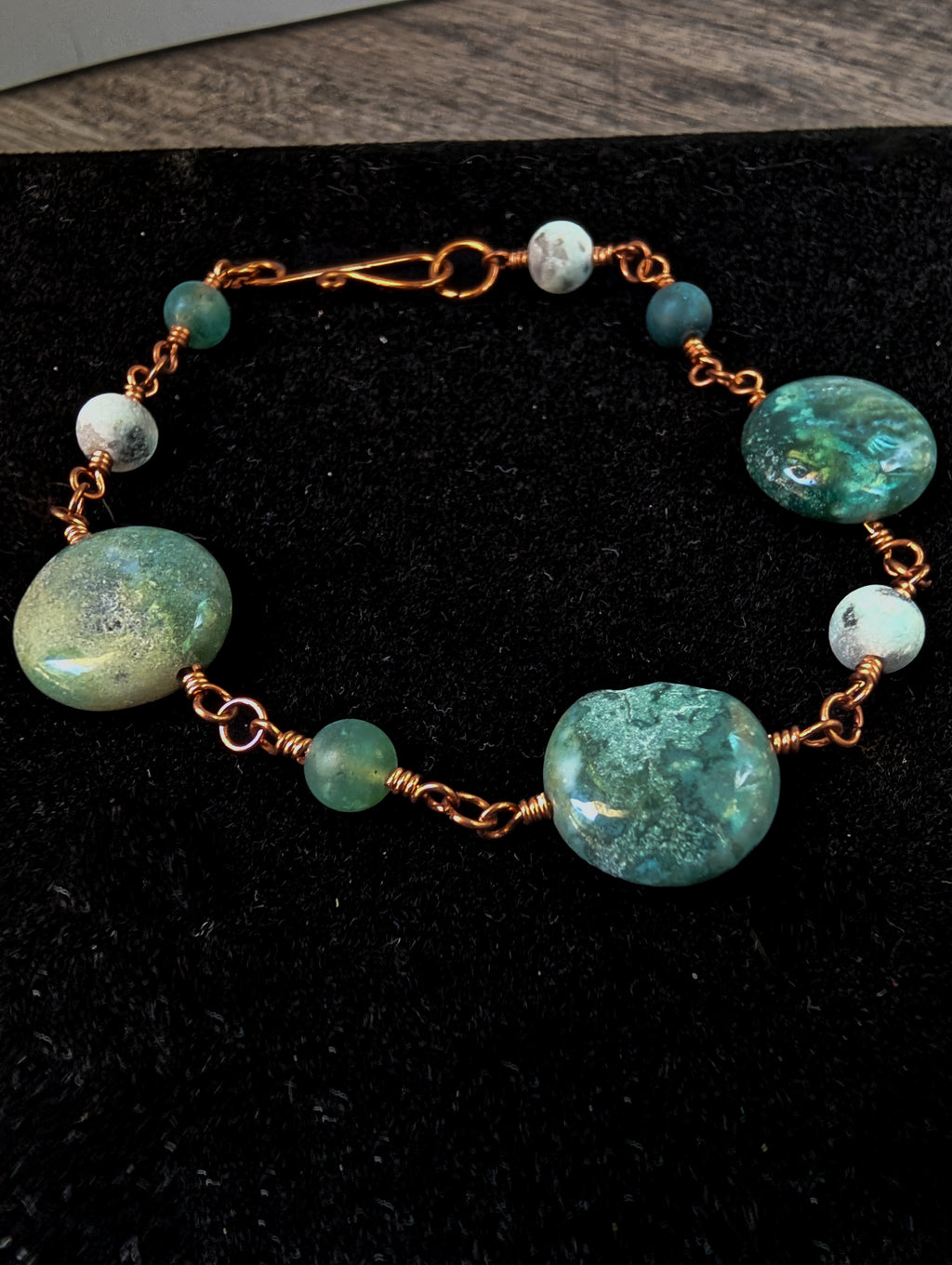 Green Coin Bead Chain Bracelet