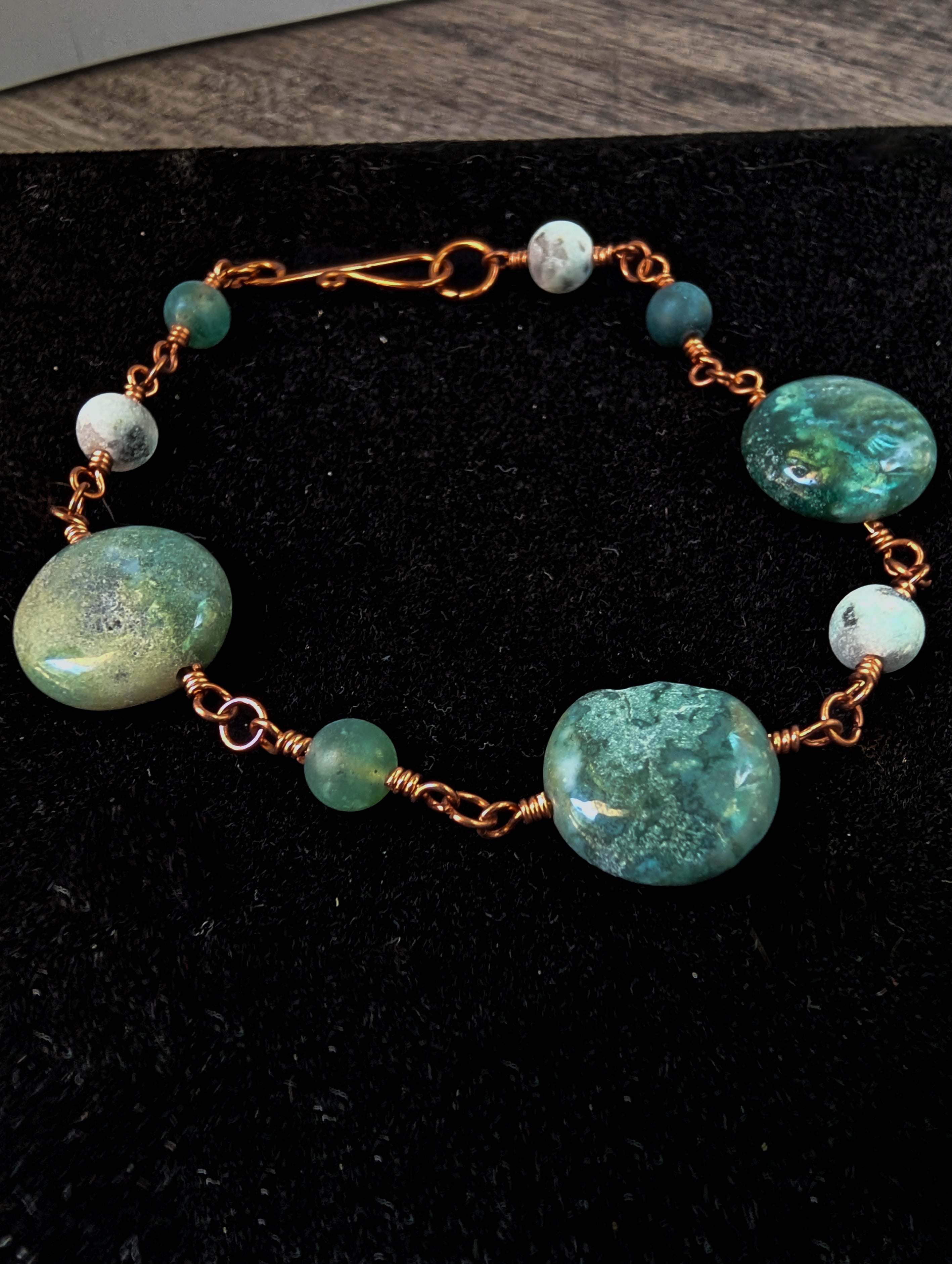Green Coin Bead Chain Bracelet