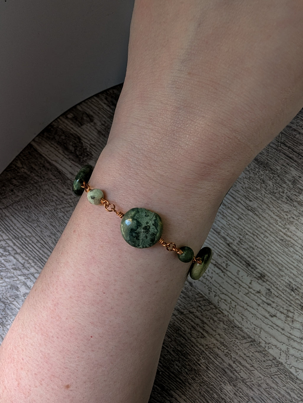 Green Coin Bead Chain Bracelet