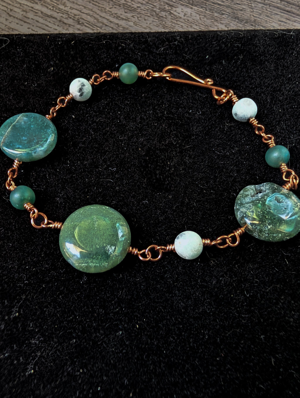 Green Coin Bead Chain Bracelet